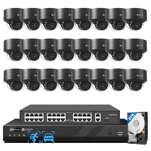 4COVR 4K PoE 32 Channel Security Camera System AI Human Vehicle Detection, 24Pcs 8MP IK10 Vandal-Proof Dome IP Camera IP67 with Mic, 4K UHD NVR 8TB