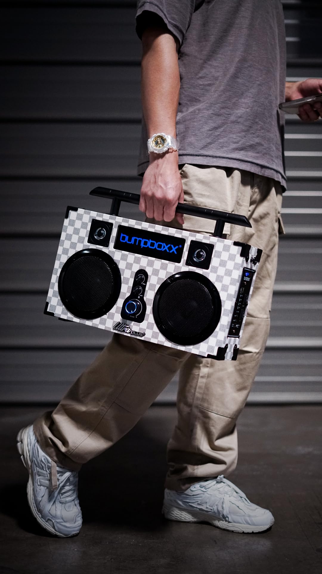 Bumpboxx Bluetooth Boombox Ultra Plus | Retro Boombox with Bluetooth Speaker | Includes Rechargeable Lithium Battery, Carrying Strap & Mic | Easy
