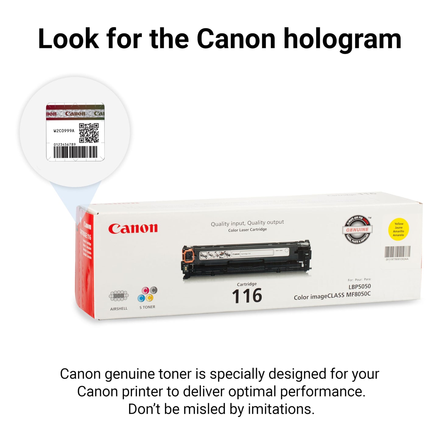 Canon Genuine 116 Yellow Toner Cartridge Compatible with MF8050Cn, MF8080Cw