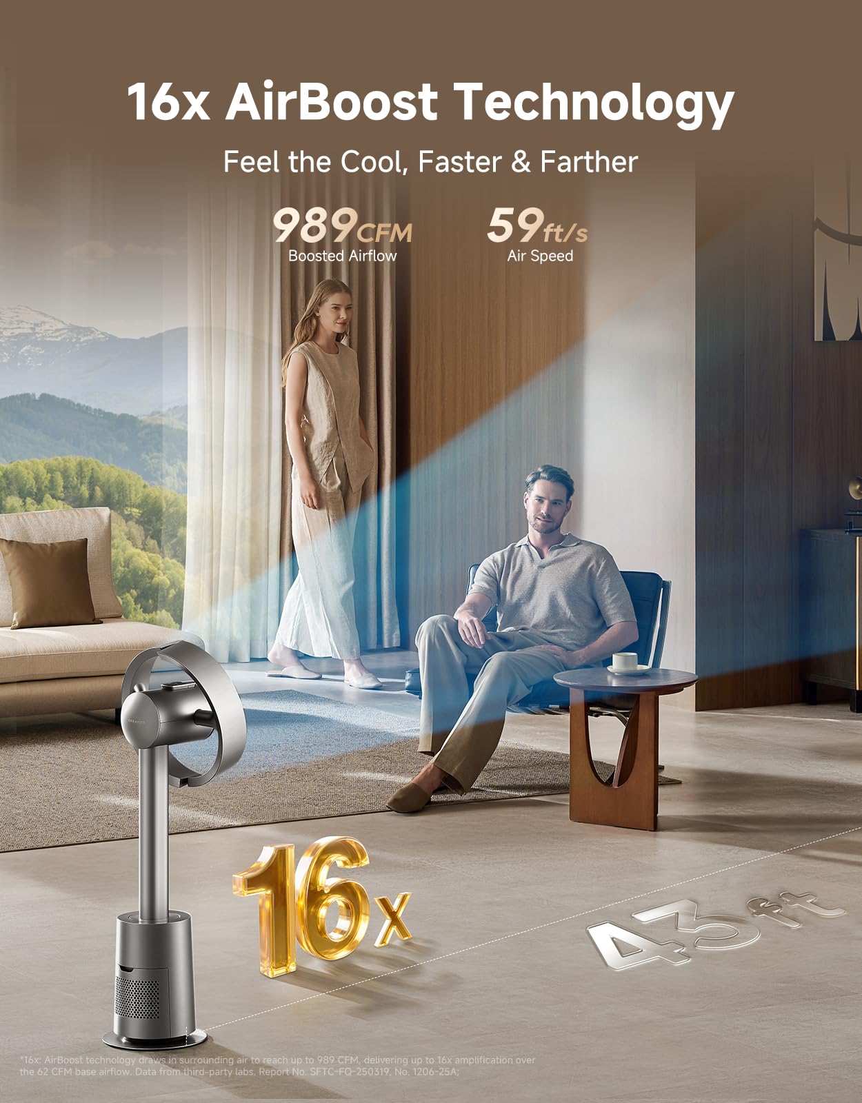 dreame Bladeless Tower Fan for Bedroom, Smart Standing Fan with 270° Spatial Airflow for Whole-Room Circulation, 59ft/s High Velocity, 10 Speeds 3