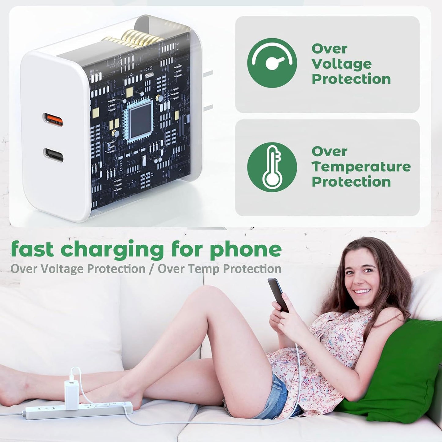 40W Dual-Port USB-C Fast Charger with Charging Cable (4 ft + 6 ft), USB-C Charger Bundle for iPhone 17/16/15 Pro Max, Samsung Galaxy S24, iPad, Pixel