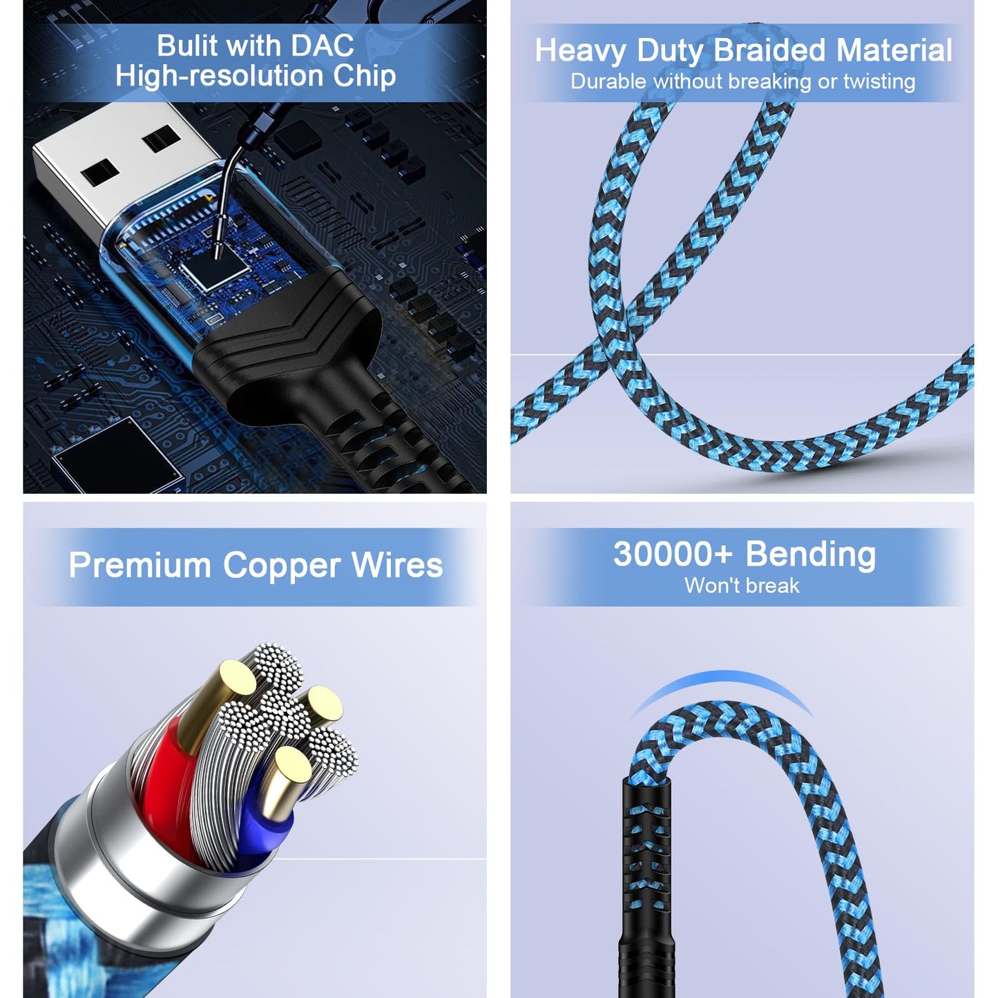 CIQILY USB A to 3.5mm Audio Aux Cable,Braided 3FT USB Male to AUX Male Jack Adapter TRS Stereo Audio Cord for Speaker Headphones PC Laptop Windows