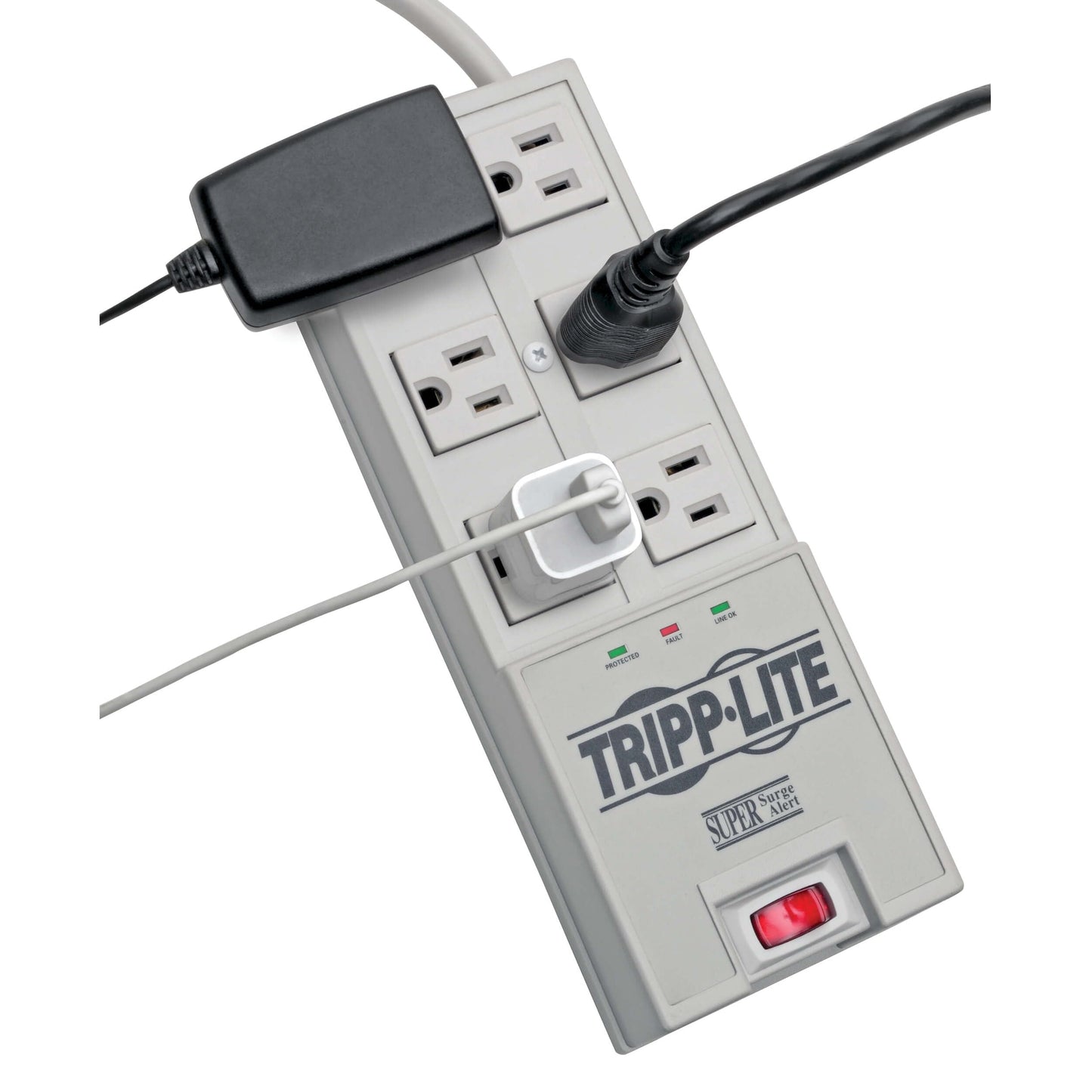 Tripp Lite 6 Outlet Surge Protector Power Strip, 6ft Cord, Right-Angle Plug, & $50,000 Insurance (TR-6) Grey