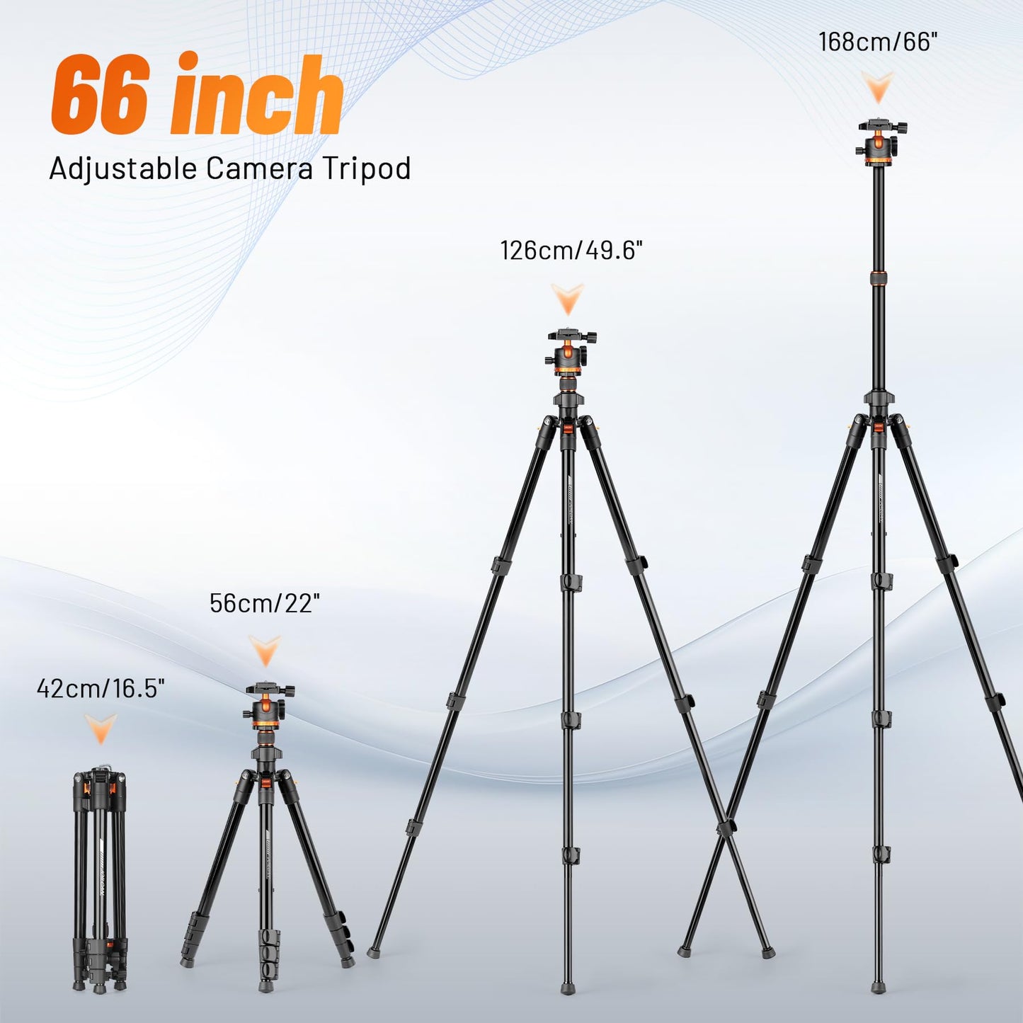 JOILCAN 66" Camera Tripod, Travel Tripod for Camera with 360° Ball Head & Phone Holder, Lightweight Compact Tripod for DSLR/Smartphone Photography