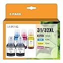 LAIPENG 31 32XL 32 XL Ink Compatible for HP Smart Tank 7301 7001 7602 6001 5101 5102 Plus 651 551 455 457 450 Printer 5 Color Multipack (BK*2/C/M/Y)