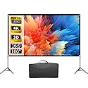 VISULAPEX Projector Screen with Stand 100 Inch, 16:9 4K HD Portable Projector Screen Indoor Outdoor, Foldable Wrinkle-Free Movie Screen 160° Front