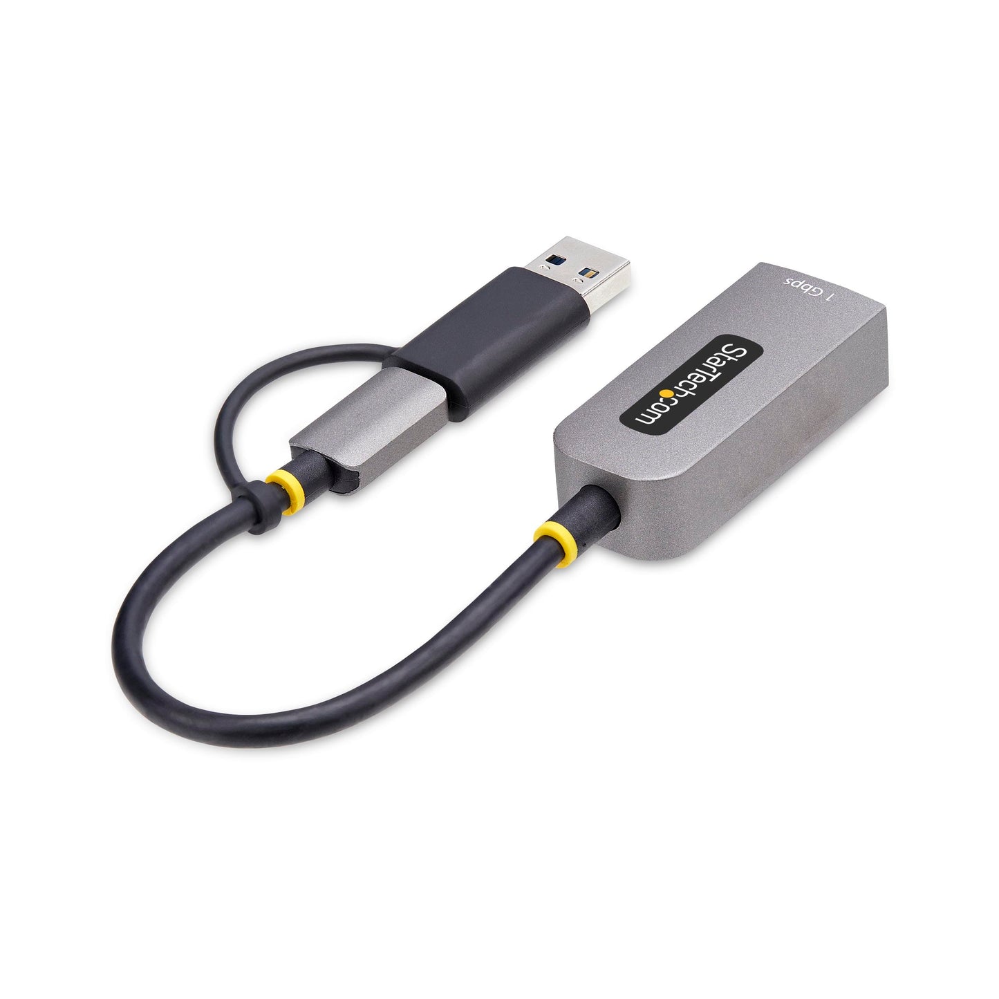 StarTech.com USB-C to Ethernet Adapter w/USB-A Dongle, 10/100/1000Mbps, USB GbE Adapter, 6in/15cm Attached Cable, Status LEDs