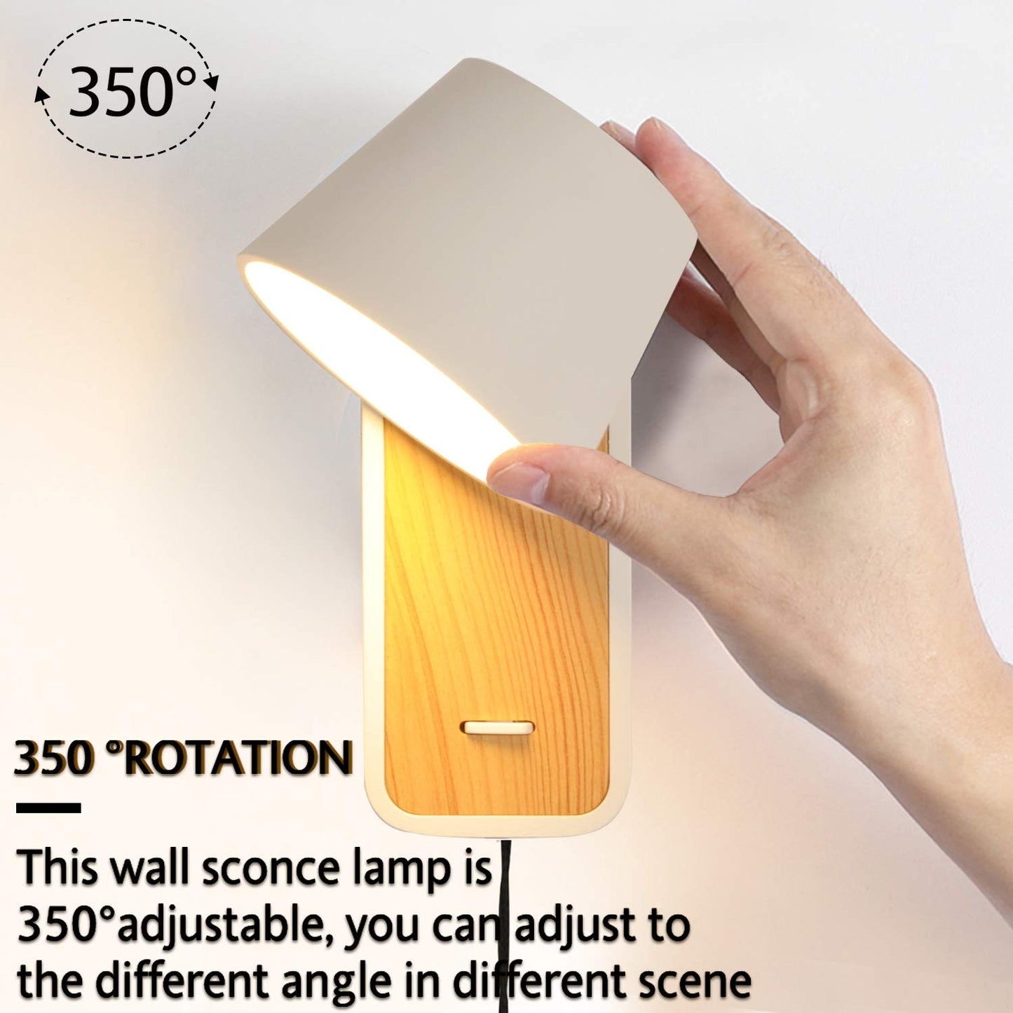 Modern Wall Lamp with Plug in Cord for Bedrooms Hallway Living Room, Indoor Contemporary Mounted Lighting Fixture,Nordic Bedside Rotatable Reading