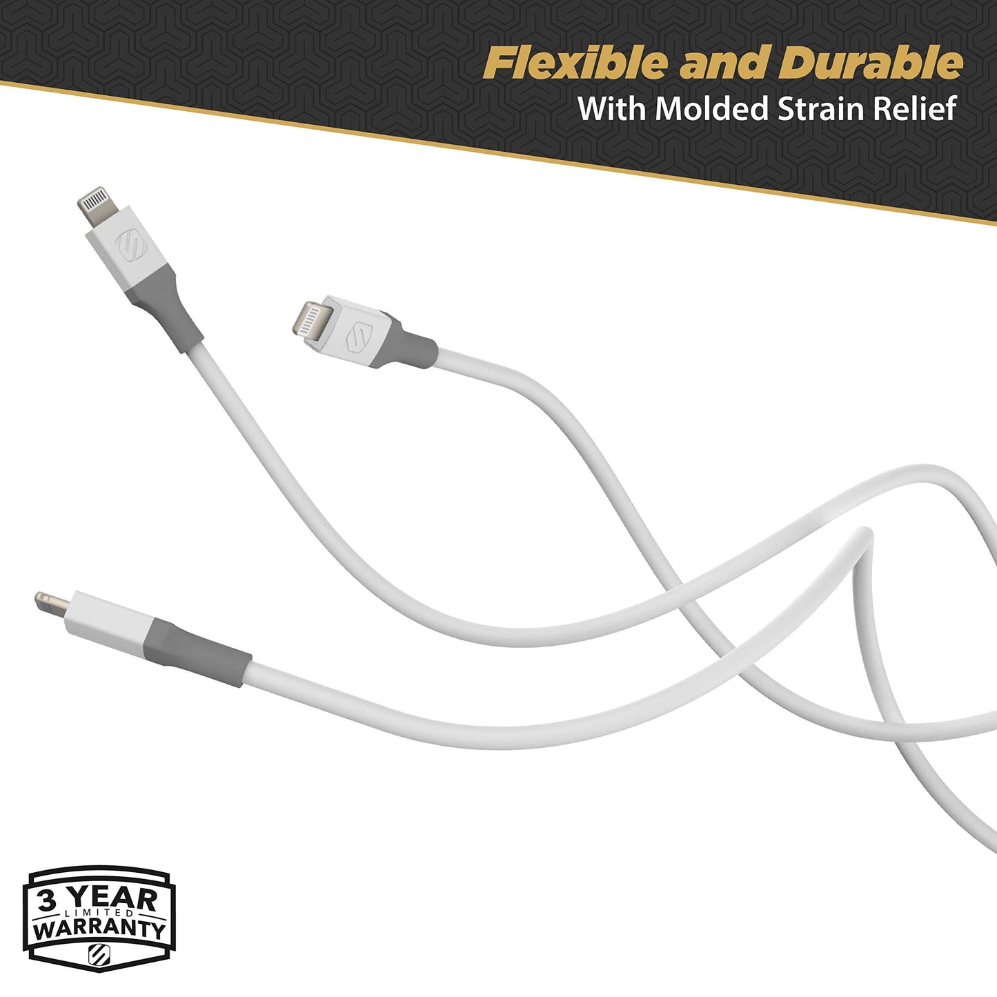 Scosche i34WG-SP Strikeline USB-A to MFI Certified Sync Charging Cable for Lightning Devices, 4 Feet, White/Gray