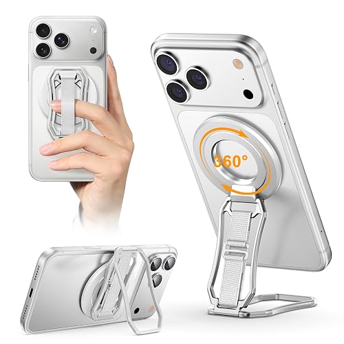 for Magsafe Phone Grip, 6-in-1 Magnetic Phone Holder for Magsafe Kickstand, 360° Rotation Phone Ring Holder with Elastic Strap, Compatible with iPhone
