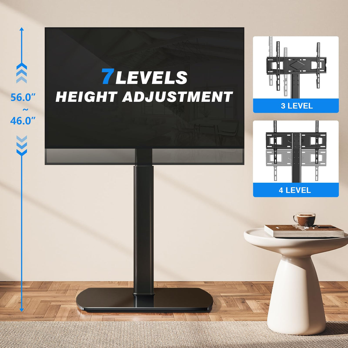 YOMT Universal TV Floor Stand with Mount for 27-70 Inch LCD LED OLED TVs, Swivel Height Adjustable Tall TV Stand, Space Saving Design for Corner Bedroom Living Room, Black