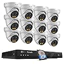 PANOOB 16 Channel Security Camera System 4K, 12x 8MP Wired IP Dome PoE Camera, Spotlight Color Night Vision, Human Vehicle Detection, Built-in Mic