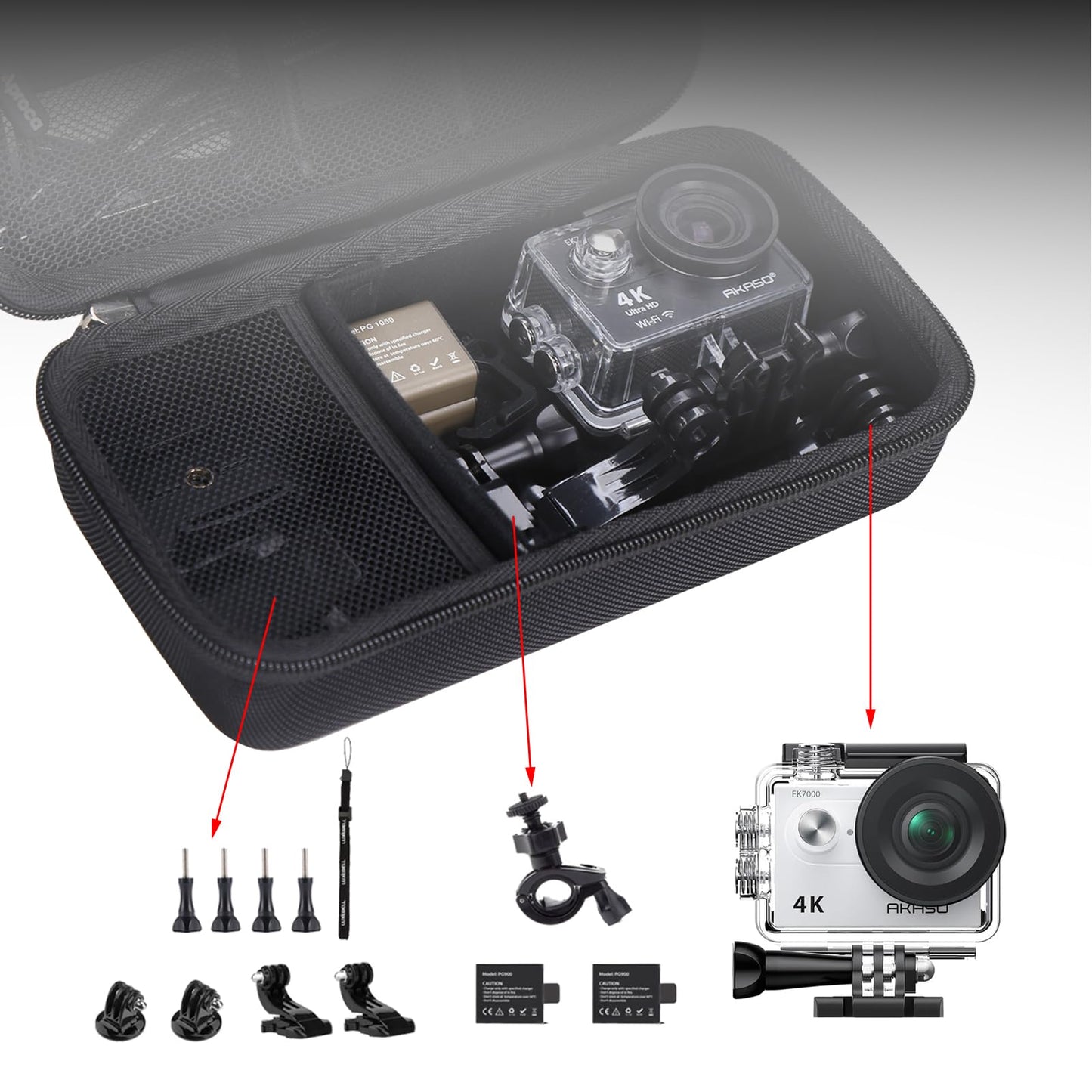 Aproca Case Compatible with AKASO EK7000 4K30FPS 20MP WiFi Action Camera, Portable Storage Bag for Camera Accessories -Black (Case Only)