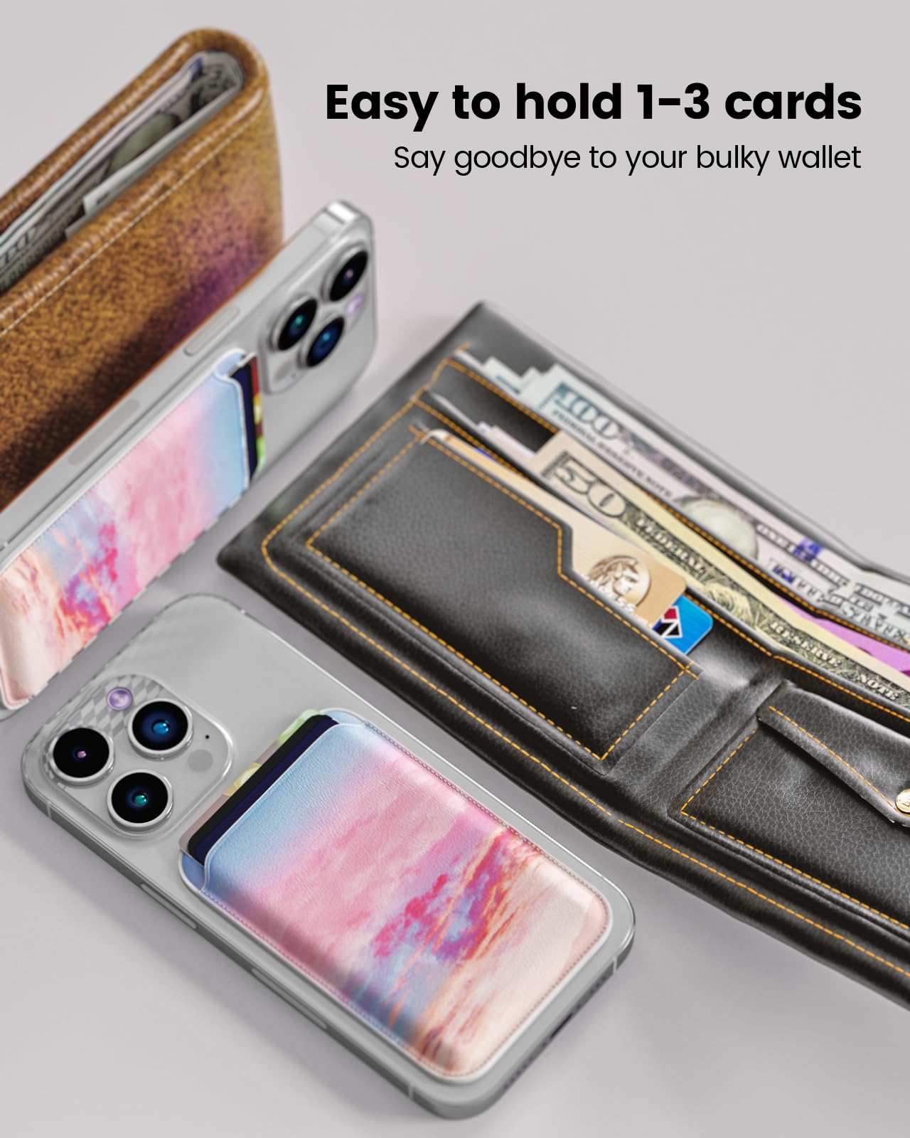 SOFTGAS Magnetic Phone Wallet for Apple MagSafe, Card Wallet Holder for iPhone 15 Pro Max/15 Plus/15 Pro/15, 14 Pro Max/14 Plus/14 Pro/14, 13 Pro