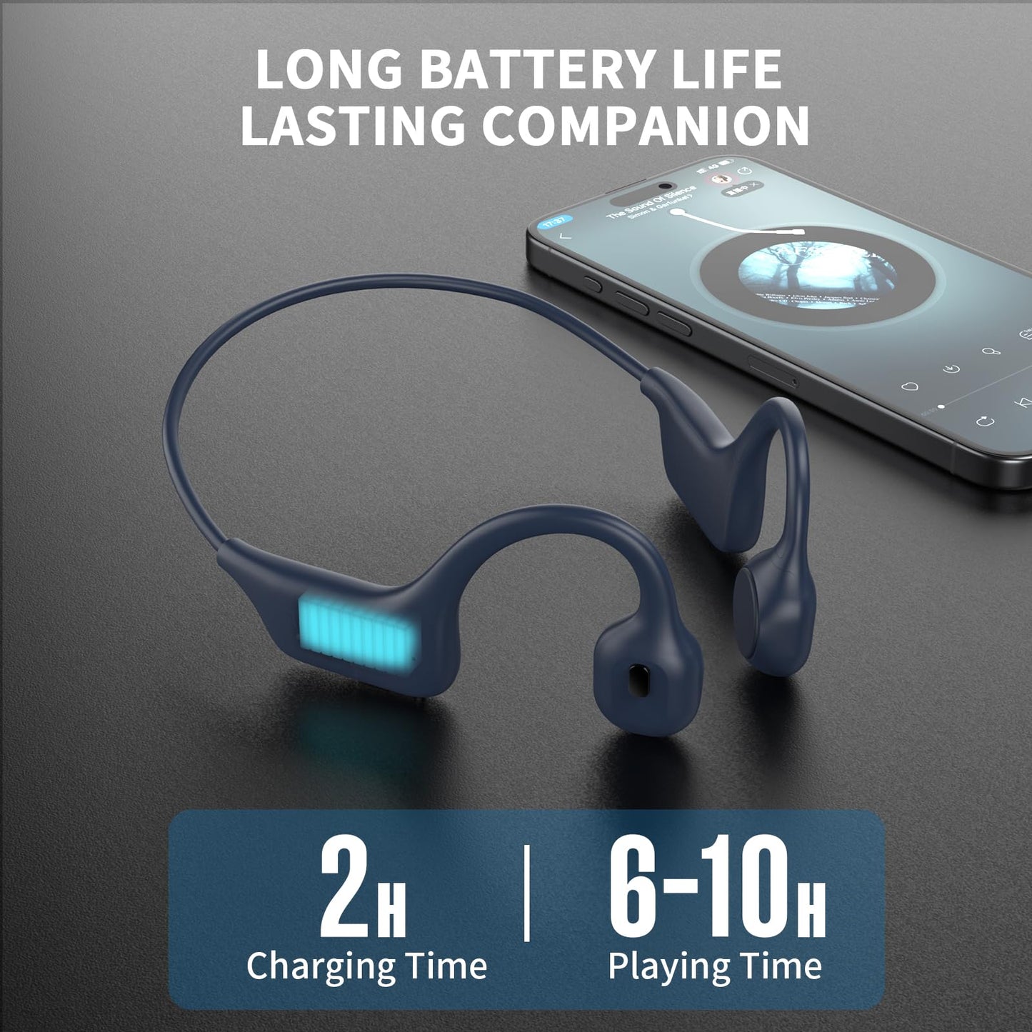KualaLup Bone Conduction Headphones, Open Ear Headphones Wireless Bluetooth 5.4 with Mic, 6-10H Long Life Waterproof Sport Headset(Blue)