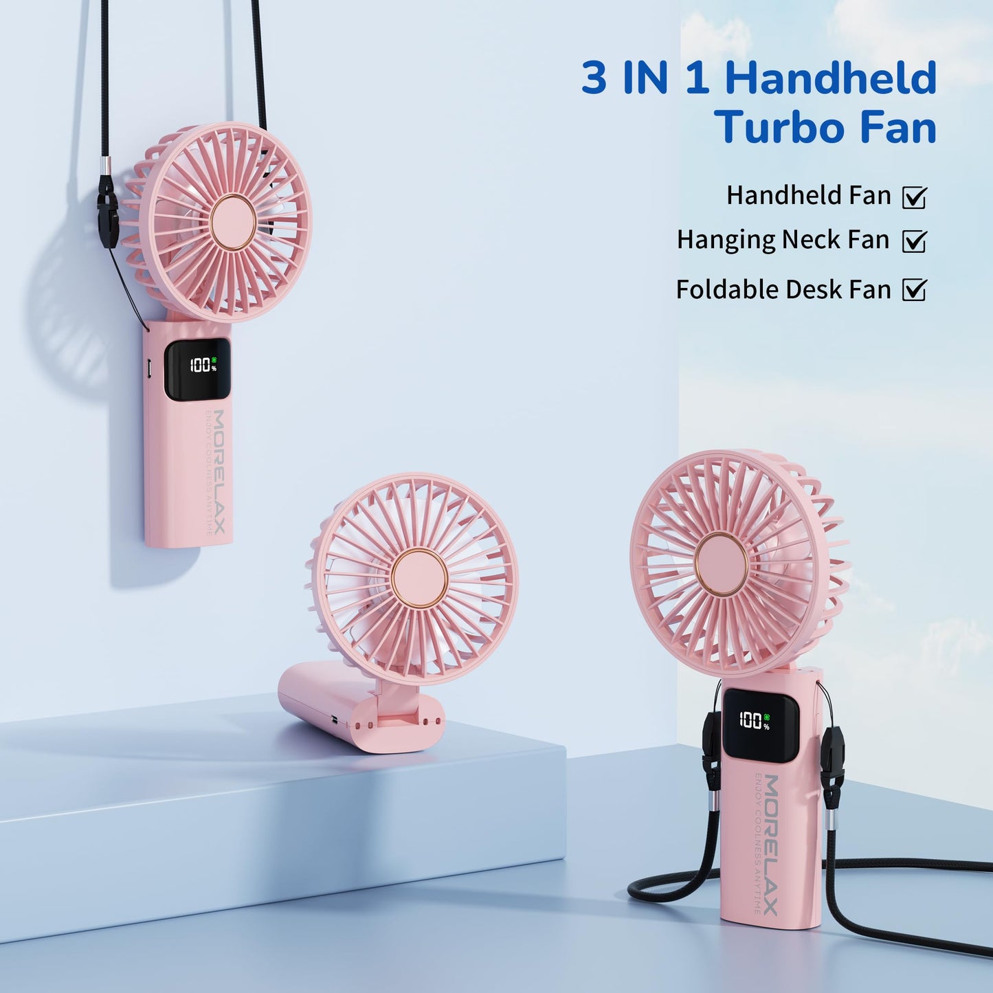 Portable Handheld Mini Fan, USB Rechargeable Fodable Personal Fans, 5 IN 1Cooling Table Fan, 4000mAh, 90 Adjustable, 6 Speed Strong Wind, Travel Fans