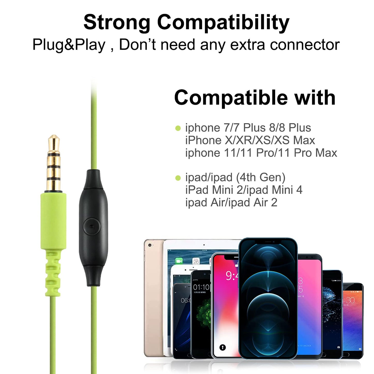 mucro Sport Headphones Wired Running Earphones with Earhook (3.5mm, Green)