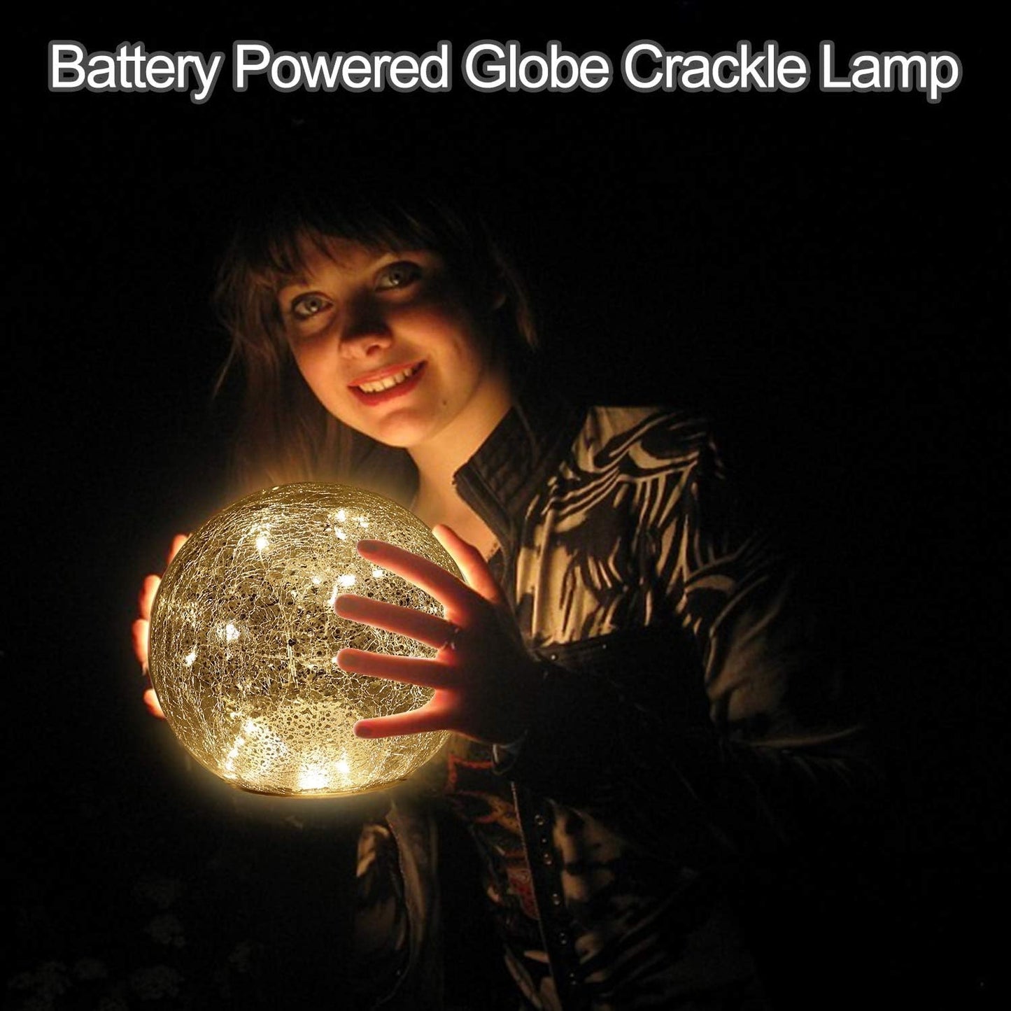 Mercury Crackle LED Glass Globe Ball Lamp with Timer, Battery Operated Night Light for Girls, Birthday, Halloween,Christmas - Decorative Gift for Home
