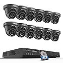 PANOOB 16 Channel Security Camera System, 12x 5MP Wired IP Dome Turret PoE Camera Outdoor, AI Human Detection, Built-in Mic, Remote Access, 4K 16