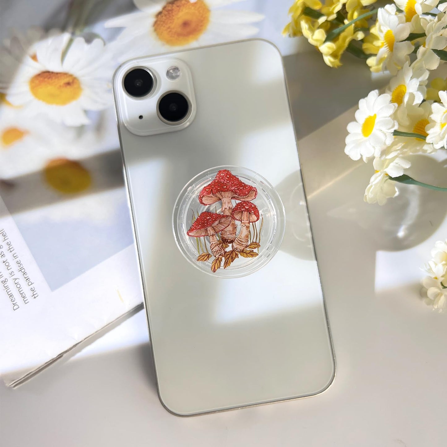 Mushroom Phone Grip, Cute Little Mushroom, Rare Mushroom, Mushroom Lover, Transparent Resin Folding Elastic Cell Phone Holder for Kindle e-Readers