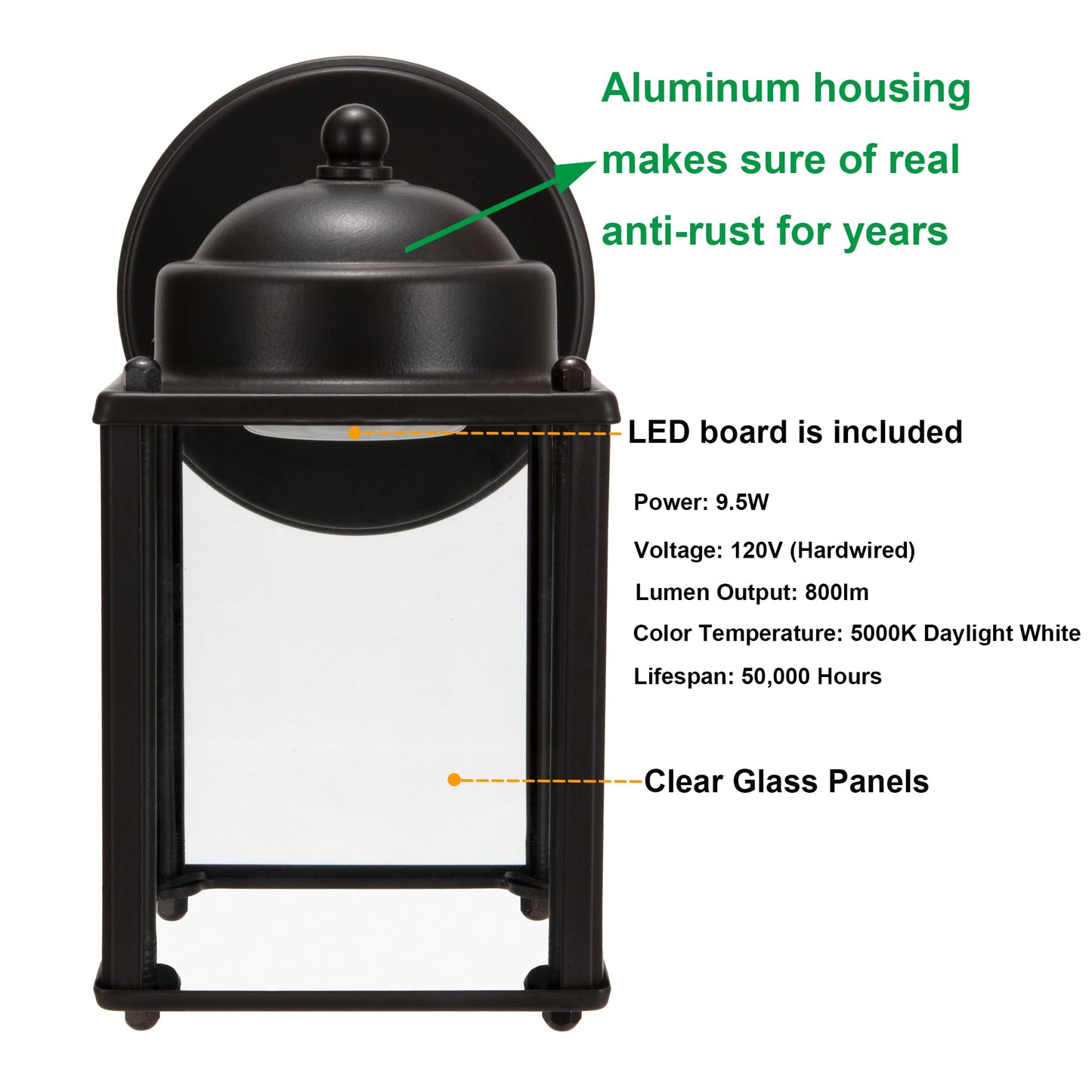 LIT-PaTH Outdoor LED Wall Lantern, Wall Sconce Porch Lighting Fixture, 3000K Warm White, 9.5W 800 Lumen, Aluminum Housing Plus Glass, Bronze Finish-2