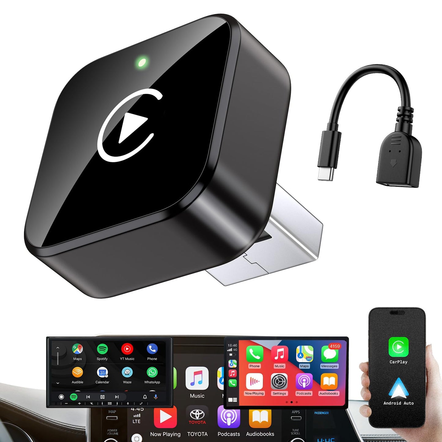 iGENJUN Wireless CarPlay Adapter 2026 Upgrade Mini Design, USB/USB-C Plug & Play Converts CarPlay to Wireless - Easy Use Fast Stable Connection Car
