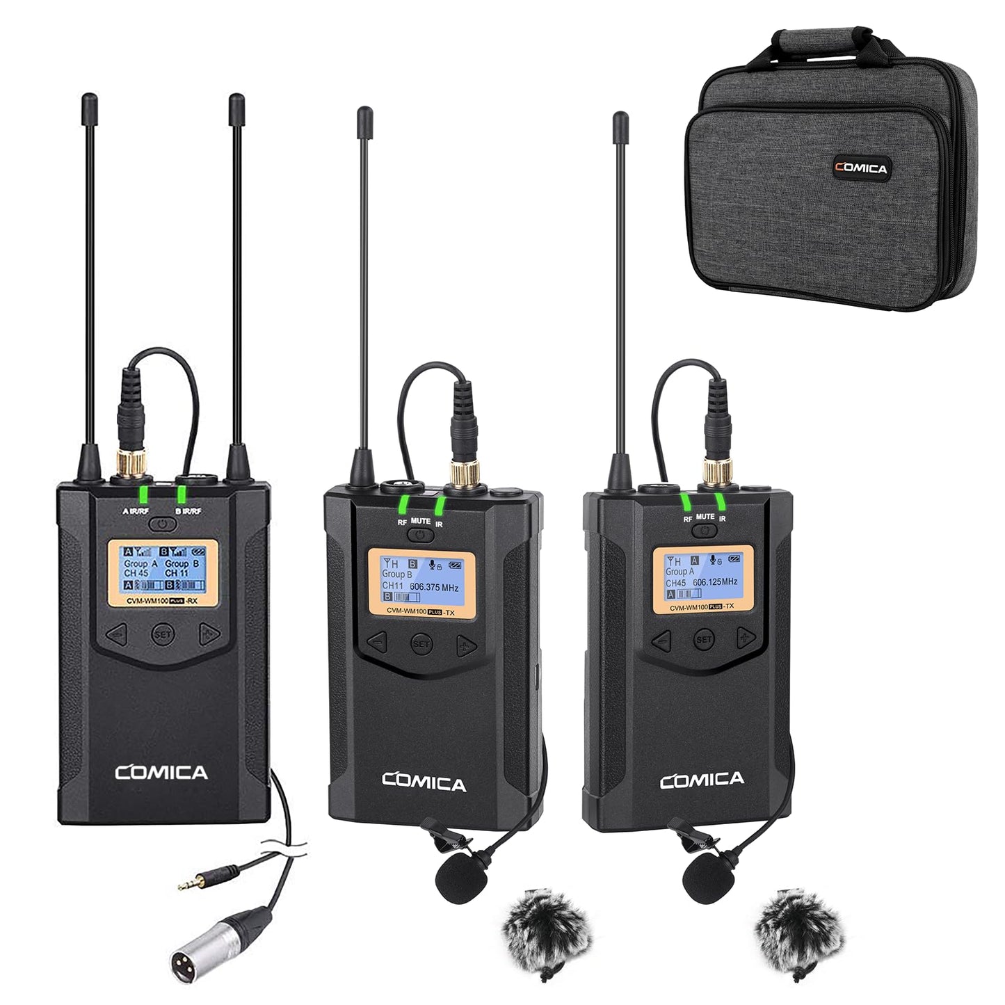 Comica CVM-WM100PLUS - Wireless Microphone System for Cameras, Camcorders, Smartphones, Laptops, Professional UHF Wireless Lavalier Lapel Microphone