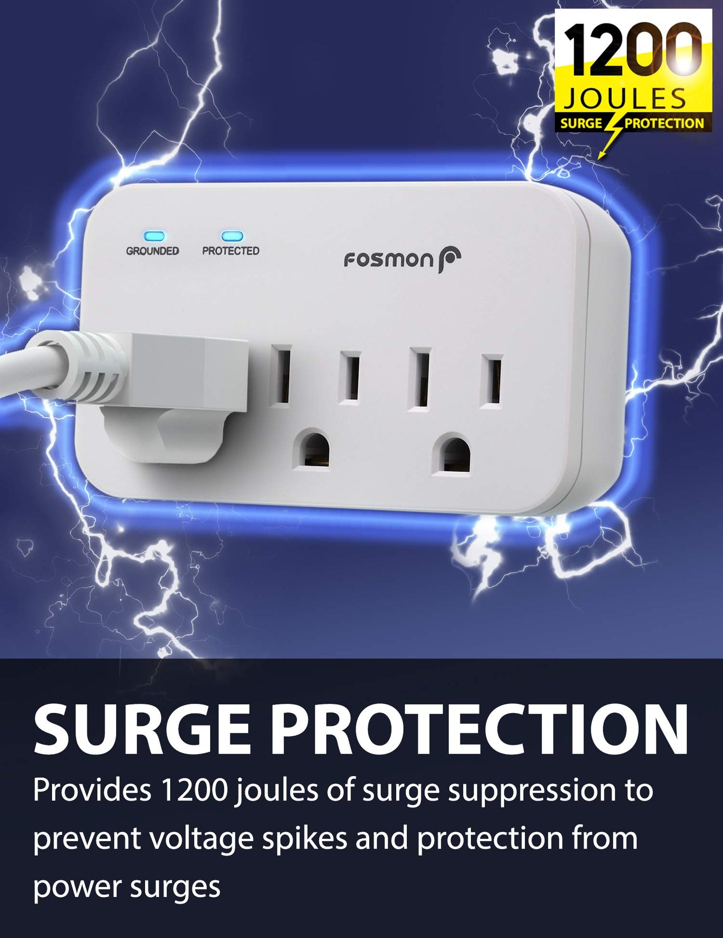 Fosmon Refrigerator Surge Protector, 3 Outlet Heavy Duty Appliance Surge Protector with High Joules for Fridge, Microwave, Washing Machine, Garage