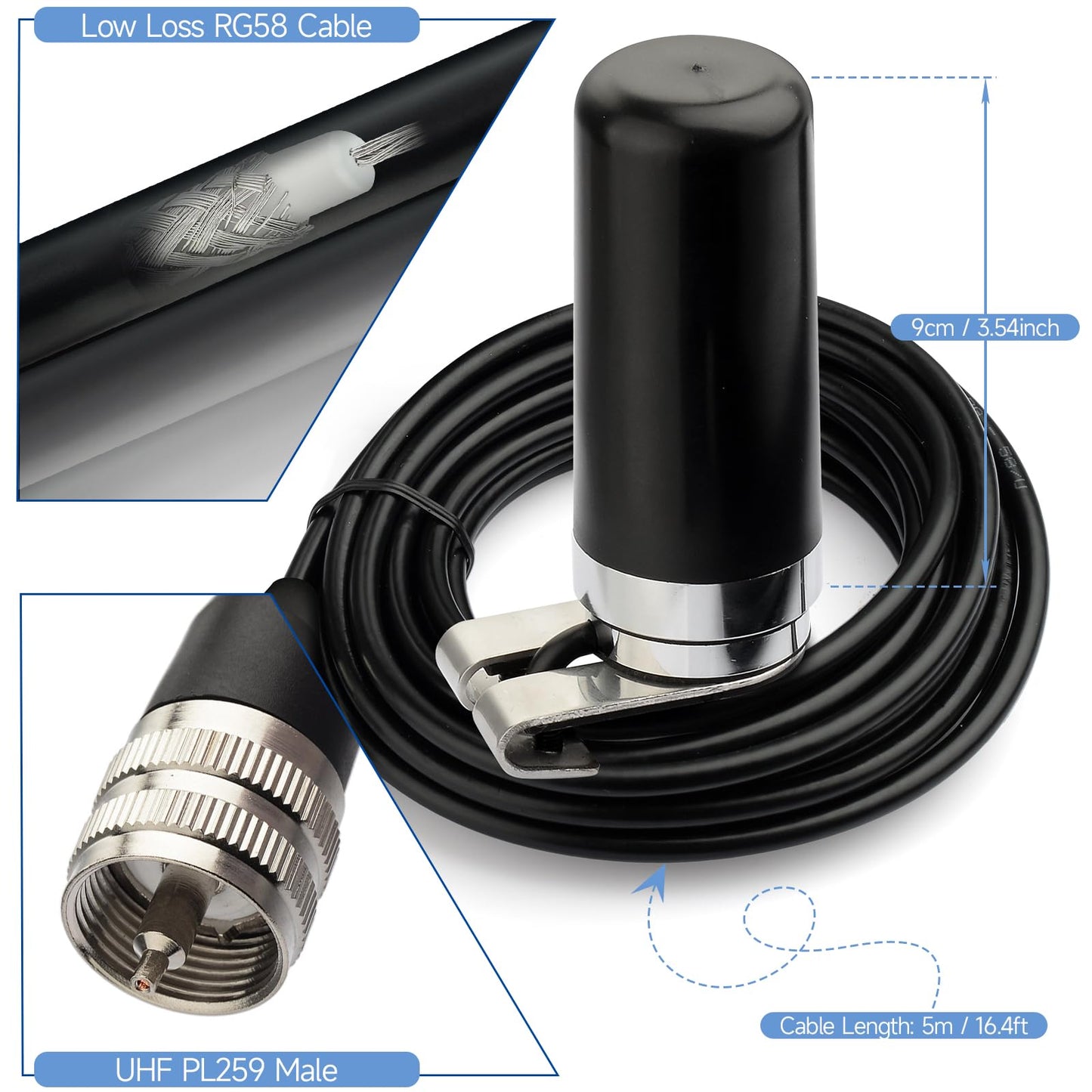 Bingfu Vehicle Ham Mobile Radio Antenna Dual Band VHF UHF 136-174MHz 400-470MHz Amateur Radio Antenna Car Truck Lip Mount Fixed Bracket NMO Mount Low