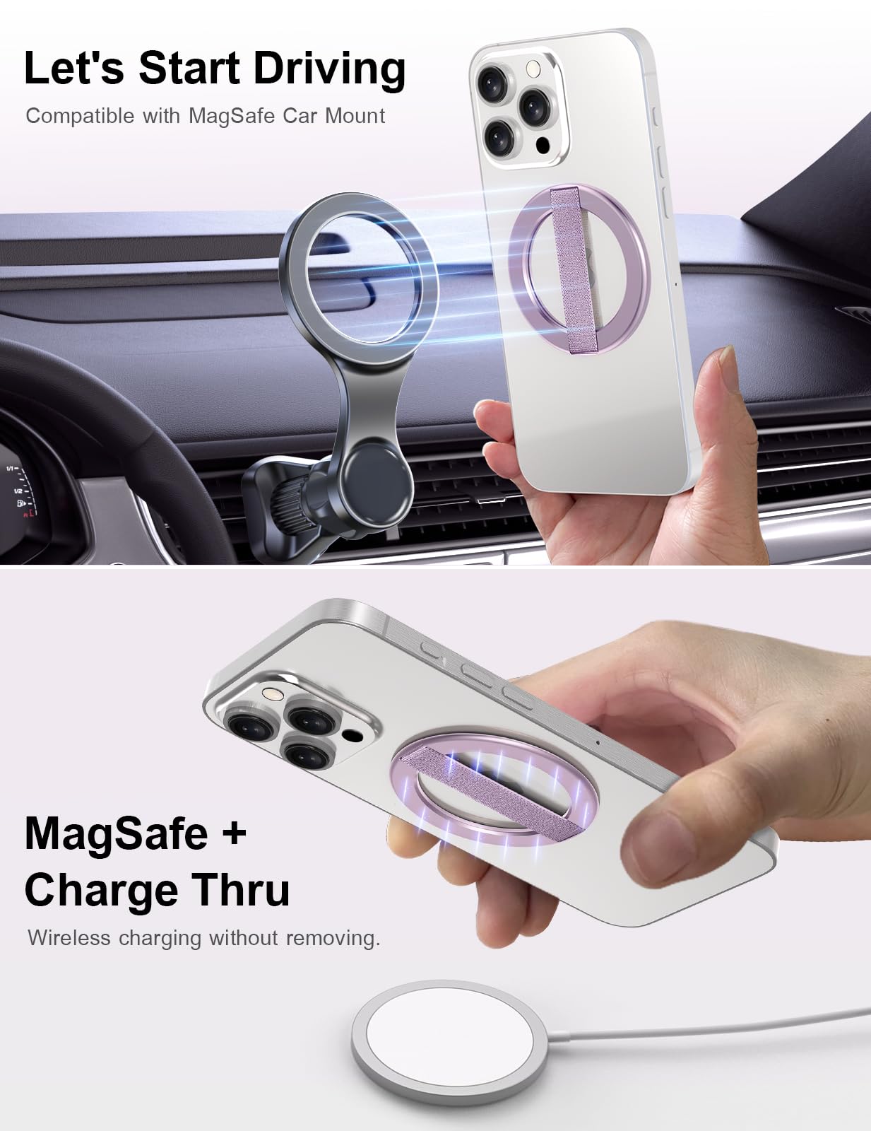 KAHITE AirLoop Ultra Thin Phone Grip with Soft Elastic Finger Strap, Strong Adhesive with Double-Sided Magnetic Ring Holder Loop, Ultra Light