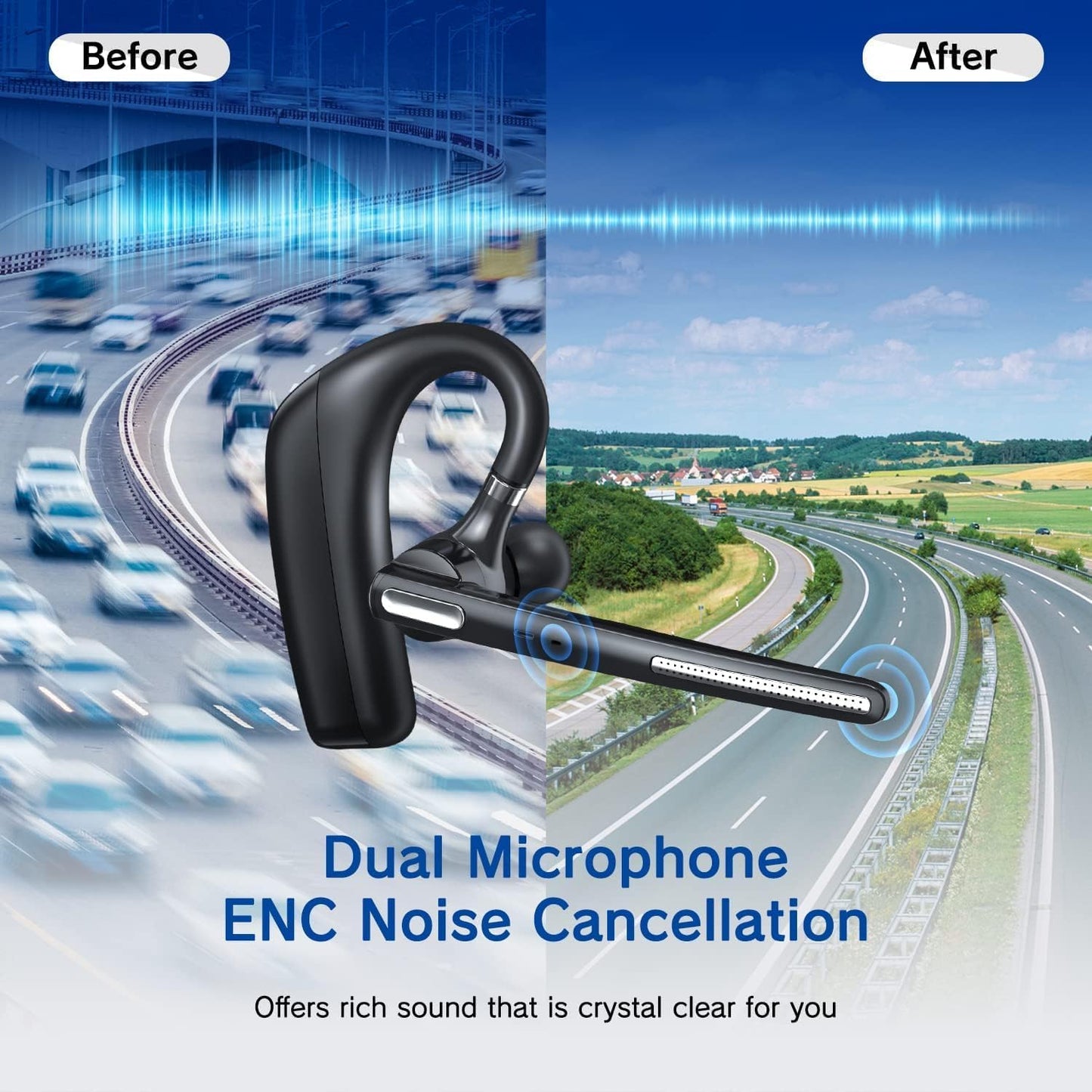 Bluetooth Headset V5.4, Wireless Bluetooth Earpiece with CVC8.0 Dual Mic Noise Cancelling, 110 Hours Talktime Hands-Free Headphones for Cell Phone