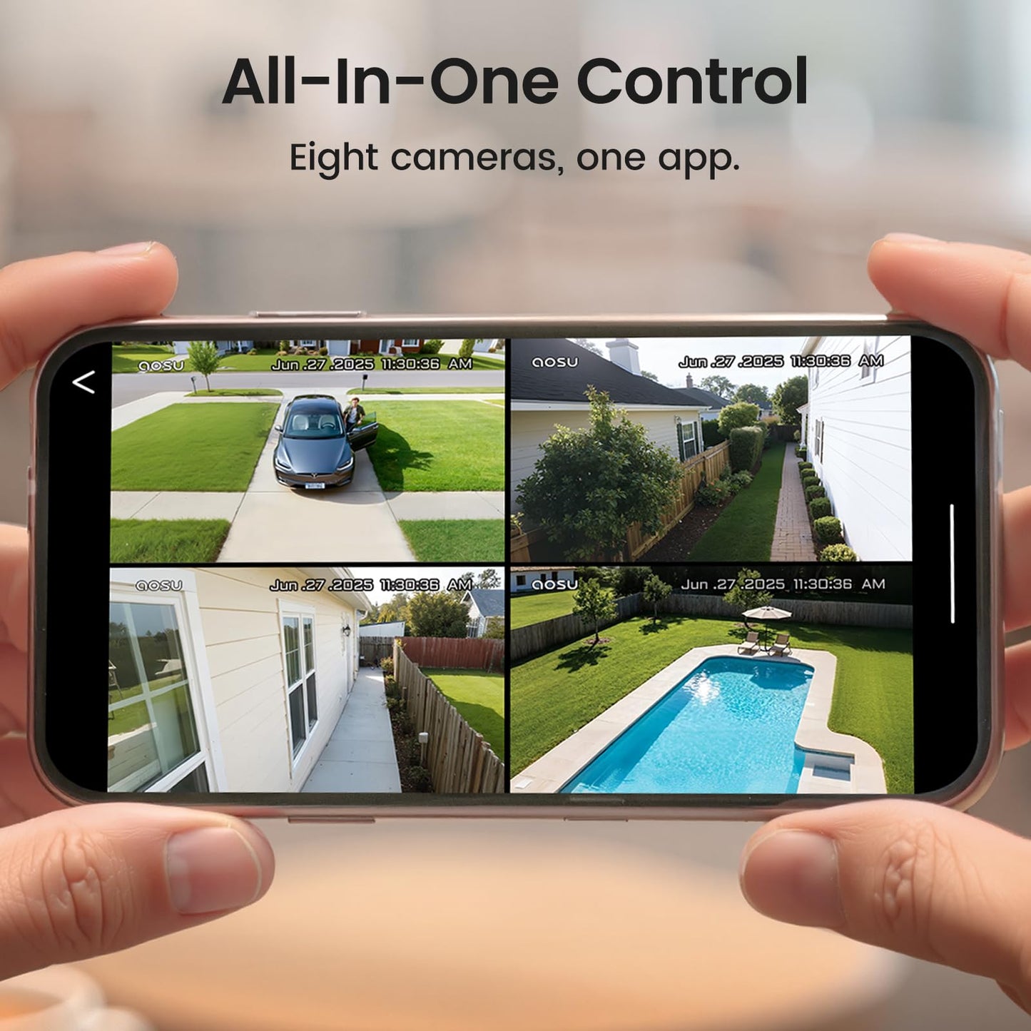 aosu D1 Classic 8-Cam Wireless Outdoor Security System, Solar Powered, 3K FullColor Night Vision, 360° PTZ, Smart AI Tracking, Local 32GB (Up