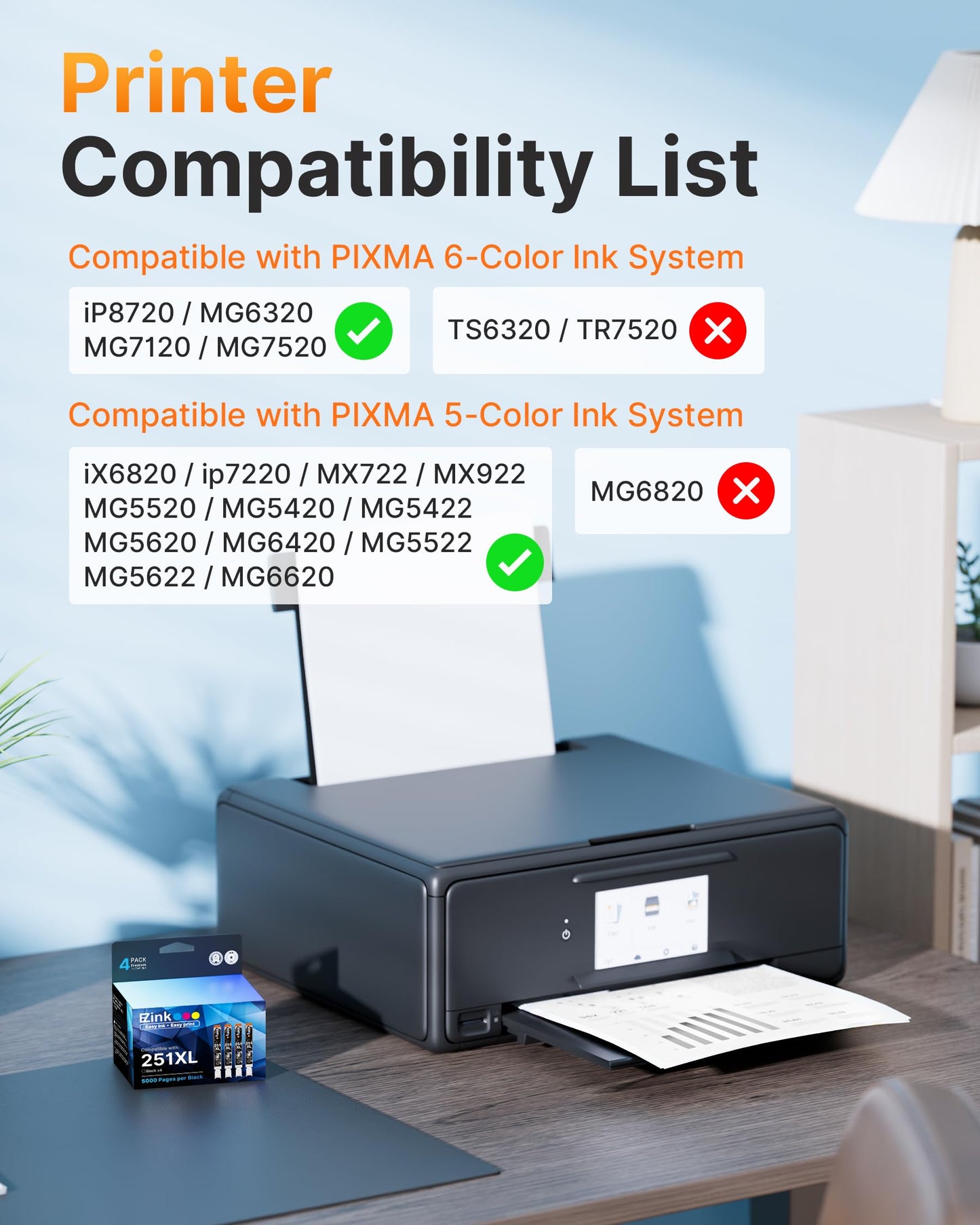 251XL Ink Cartridge for Canon PGI-251XL 251 XL for MX922 IP8720 (4 Black)