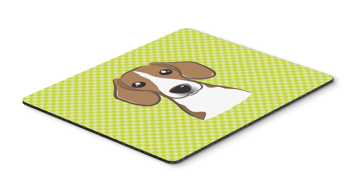 Caroline's Treasures BB1301MP Checkerboard Lime Green Beagle Mouse Pad, Hot Pad or Trivet for Home Office Gaming Working Computers Laptop Mouse