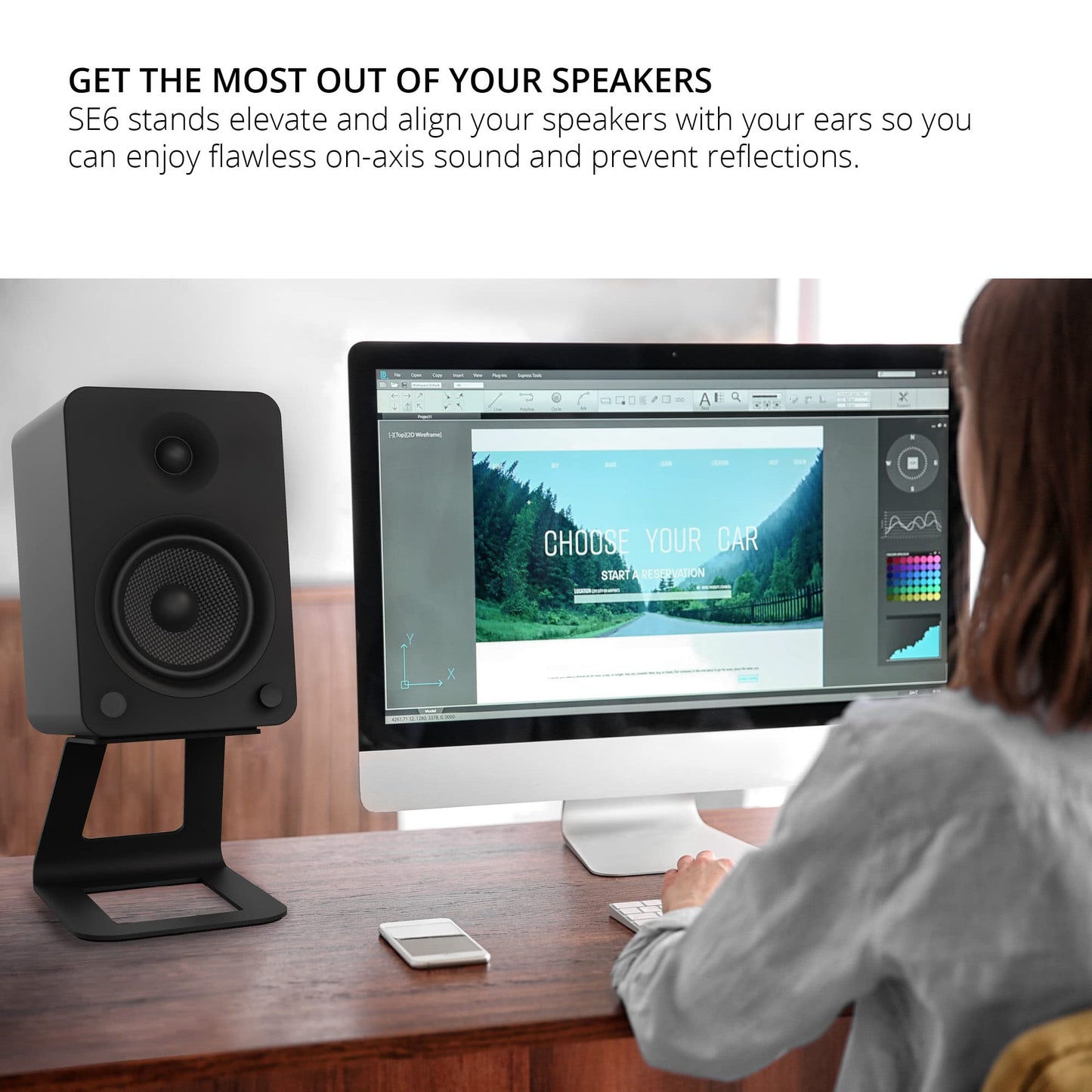 Kanto SE6 Elevated Desktop Speaker Stands for Large Bookshelf Speakers & Full-Size 5”-7” Studio Monitors | 6.9” Tall | Supports 22 lbs | Damping 2.5
