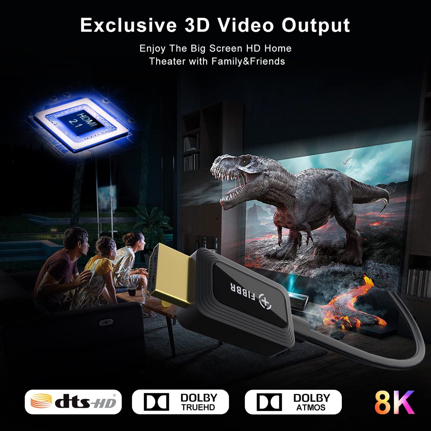 FIBBR 8K HDMI Fiber Optic Cable 6ft, 48Gbps HDMI 2.1 Cable/AOC Support 8K@60Hz, 4K@120Hz/144Hz HDR eARC Dolby Atmos HDCP 2.2&2.3 Compatible with PS5