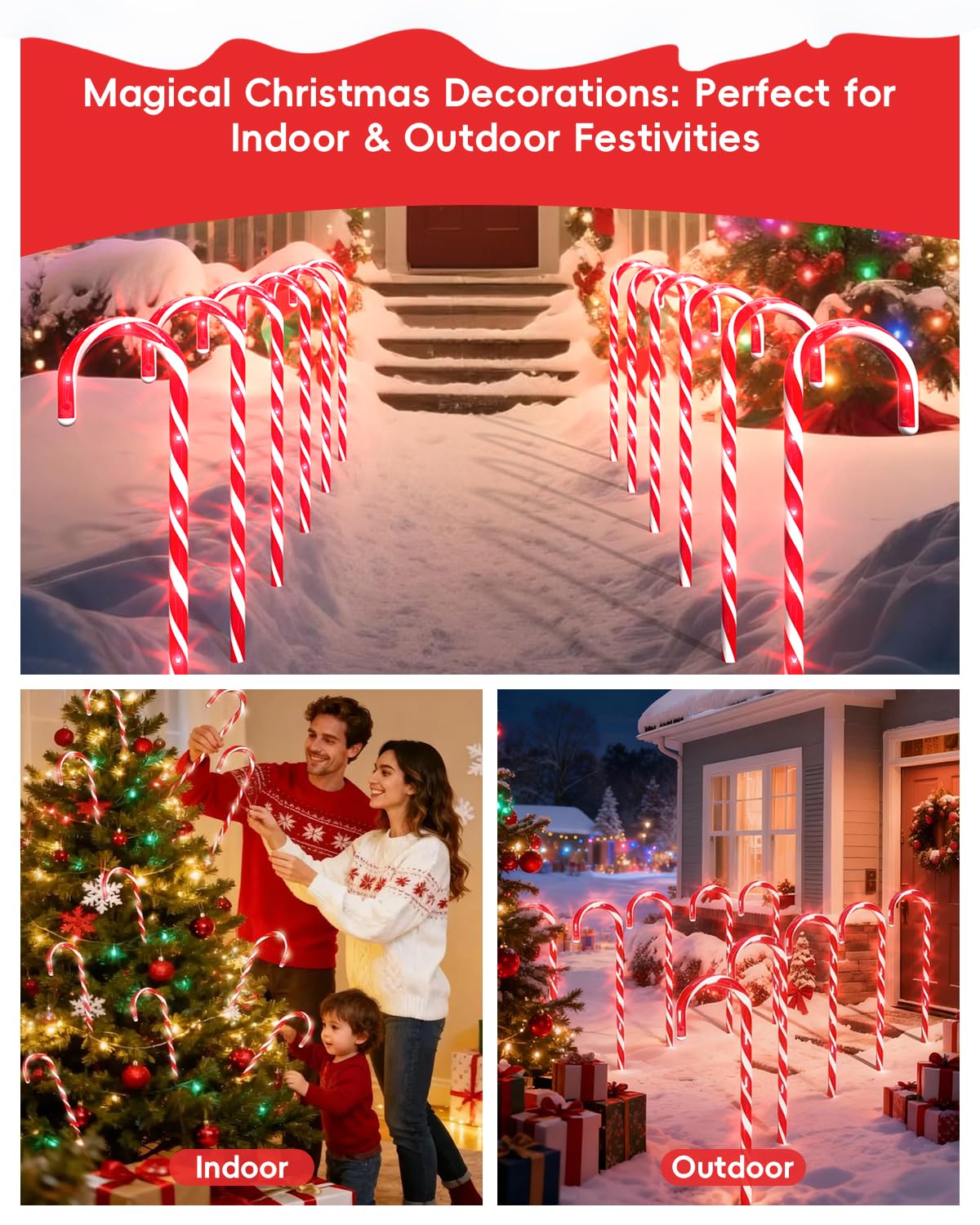 COOLWUFAN 24 Pack Christmas Candy Cane Pathway Lights, 22'' Outdoor Christmas Decorations Path Lights, Waterproof Candy Cane Yard Markers for Walkway