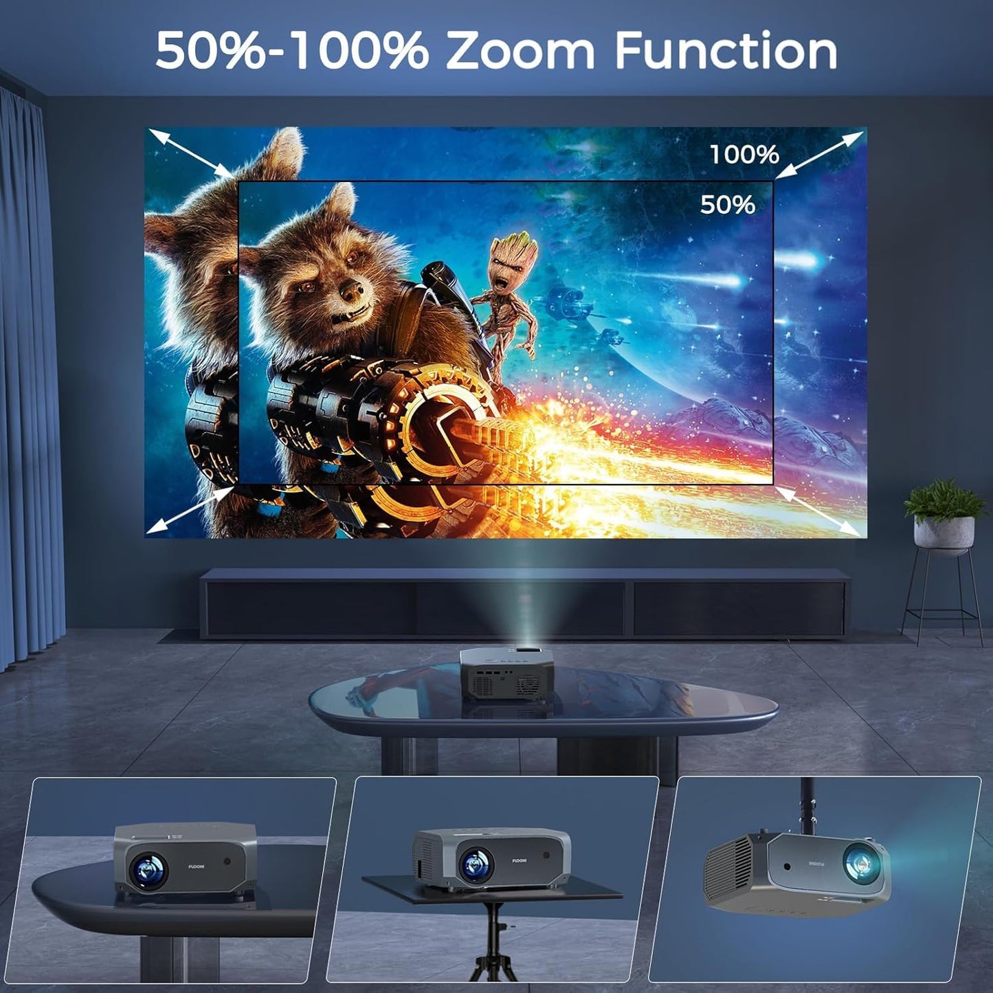 FUDONI Projector, 18000L Projector with 5G WiFi and Bluetooth Native 1080P 4K Support, Outdoor Movie Projector with Screen, Portable Home Theater