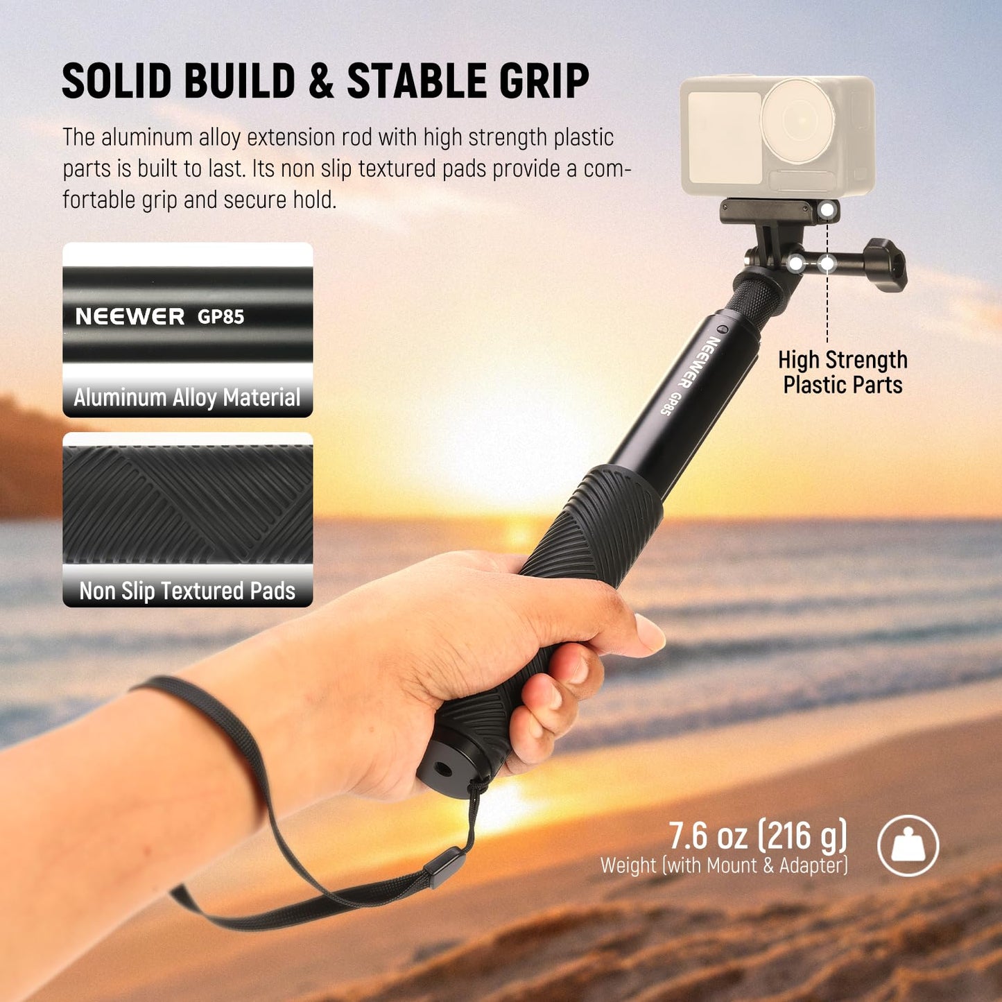 NEEWER Extension Rod Kit Compatible with DJI OSMO Action 5 Pro 4 3 GoPro Insta360 AKASO, 47.6" Invisible Selfie Stick, Action Camera Adapter