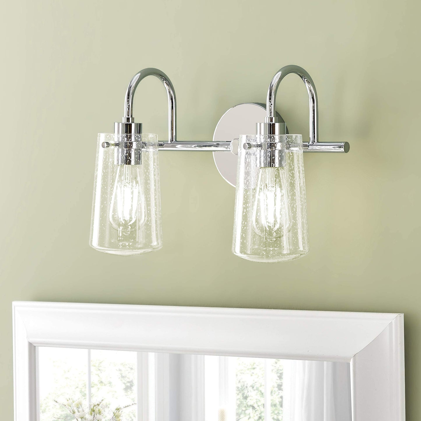 Linea di Liara Avezzana 2 Light Bathroom Vanity Light Brushed Nickel Bathroom Light Fixtures with Clear Glass Shade Modern Vanity Lights for Bathroom