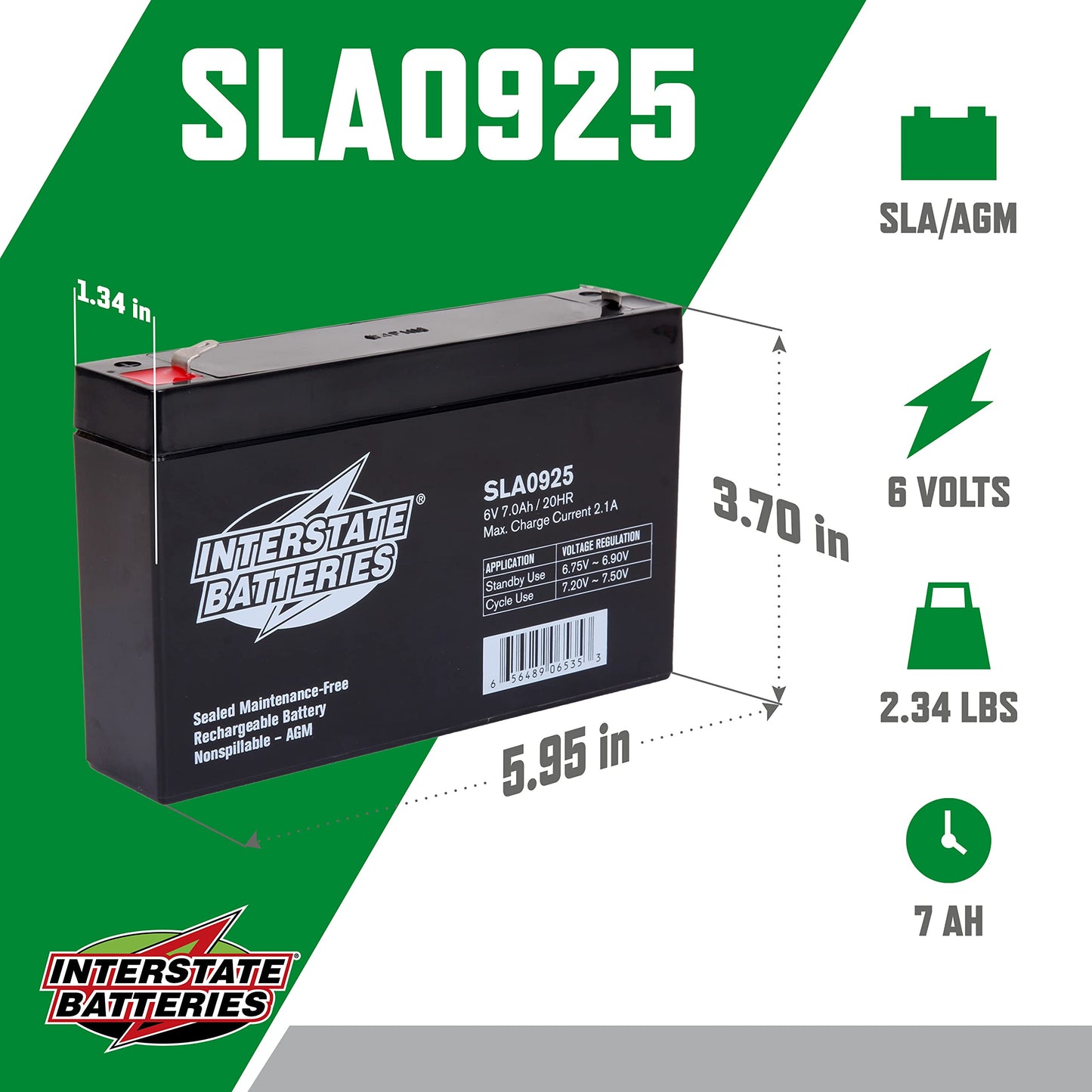 Interstate Batteries 6V 7Ah Battery (F1 Terminal) SLA AGM VRLA Rechargeable Replacement for Electric Fences, UPS Backup Systems, Solar, Medical…