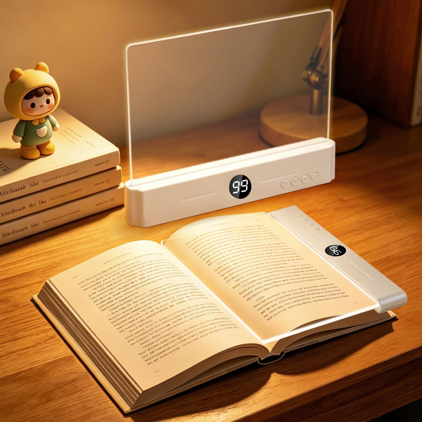 LED Book Light for Reading in Bed, Rechargeable Full Page Flat Panel Book Lamp, Eye Care Reading Light with 3 Color Modes, Stepless Dimming & Timer
