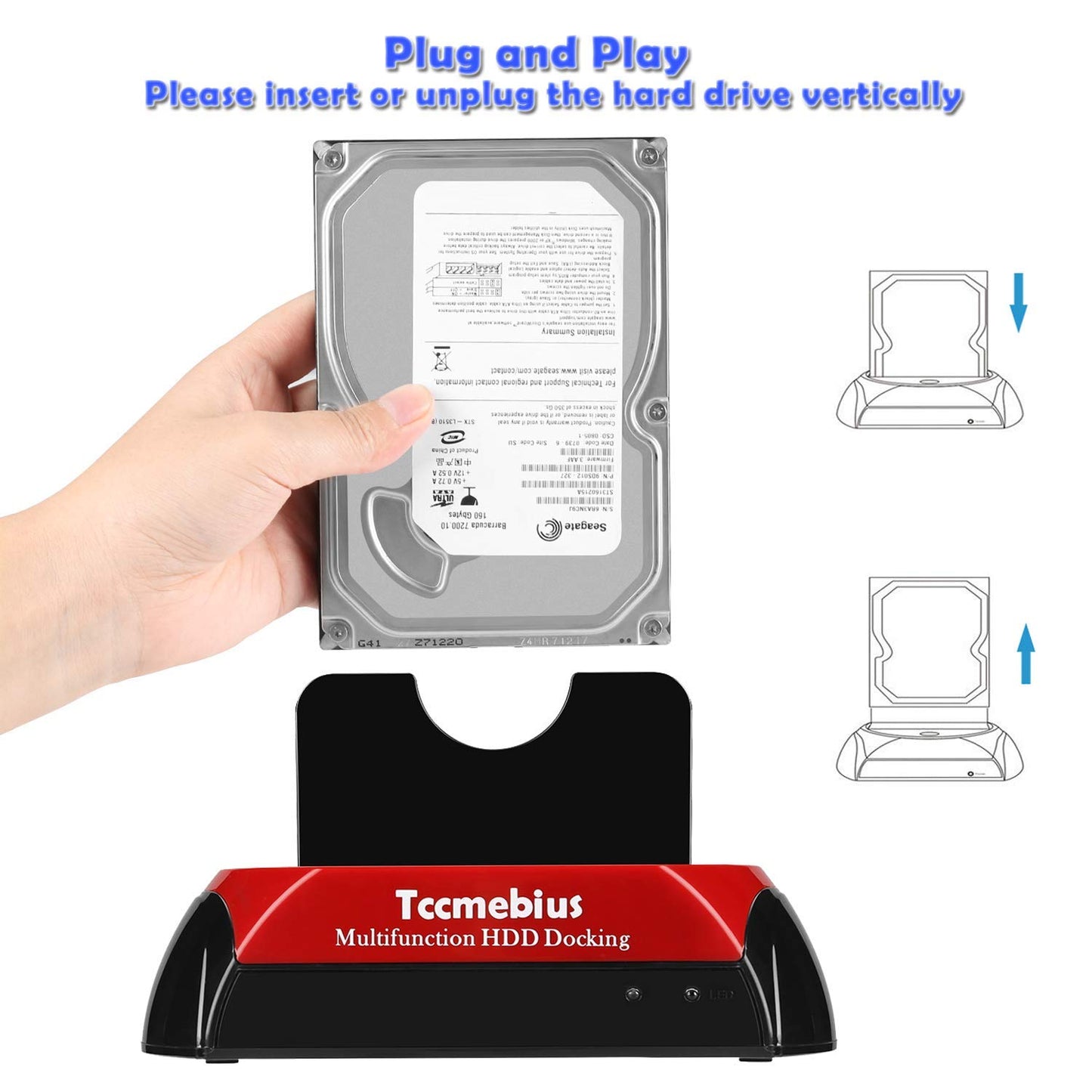 Tccmebius USB 2.0 Hard Drive Docking Station, TCC-S867-US USB 2.0 to 2.5 3.5 Inch SATA IDE Dual Slots Reader External Enclosure, for 2.5" 3.5" IDE