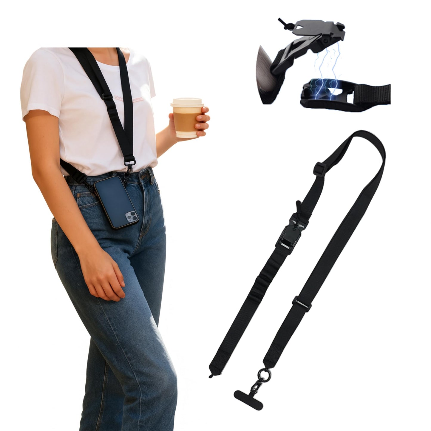 EBQOSK Magnetic Phone Lanyard Crossbody, Adjustable 59" Anti-Theft Cell Phone Strap with Quick Release Buckle & 5 D-Rings, Universal Tether