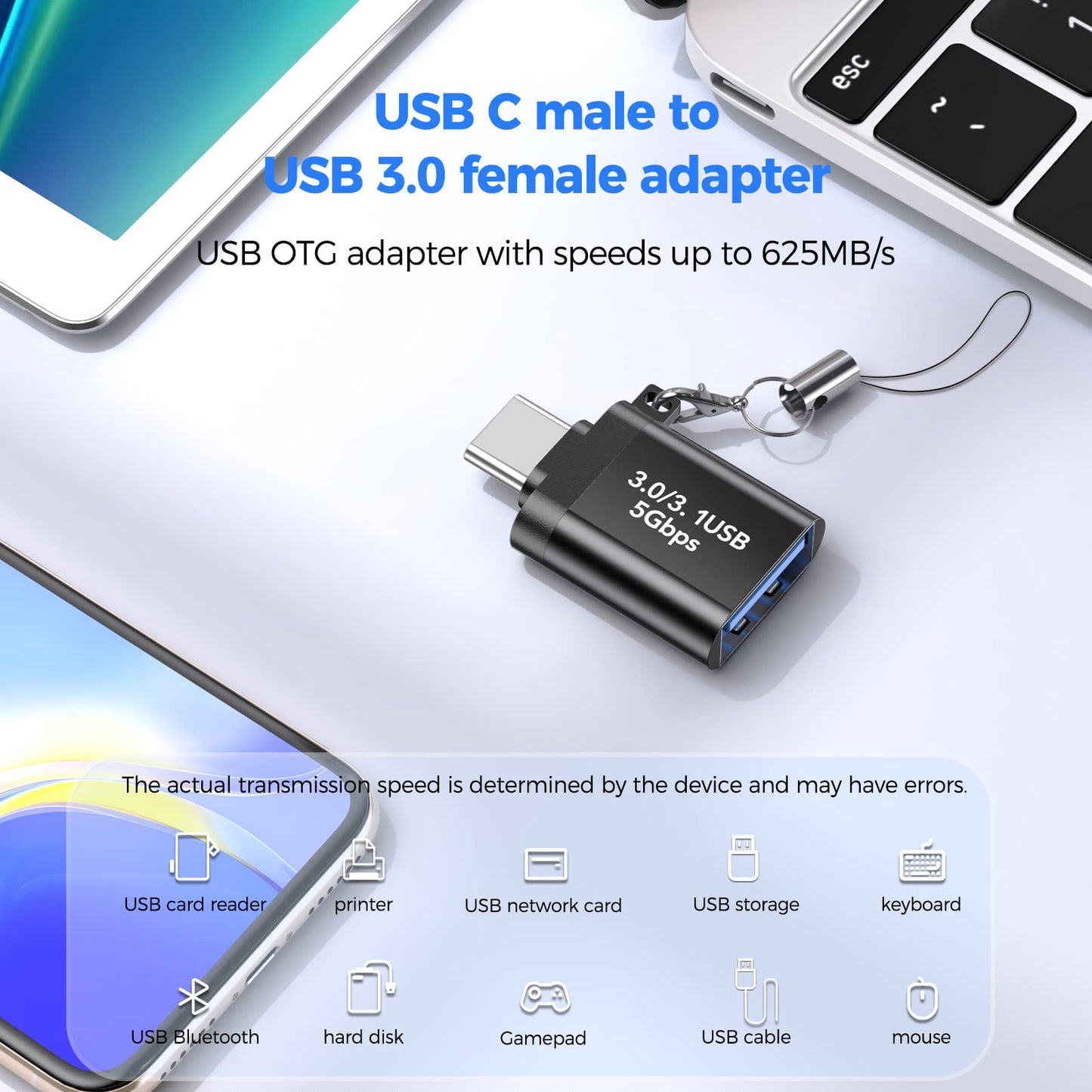 USB to USB C Adapter 2 Pack,USB C Female to USB Male Adapter and USB A Female 3.0 to USBC Male Adapter OTG Converter for MacBook Pro 2021, iPad Pro…