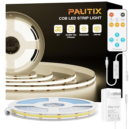 PAUTIX COB LED Strip Lights,UL Listed Dotless LED Lights with RF Remote,16.4ft Natural White 4000K Super Bright Dimmable Flexible Diffused LED Tape