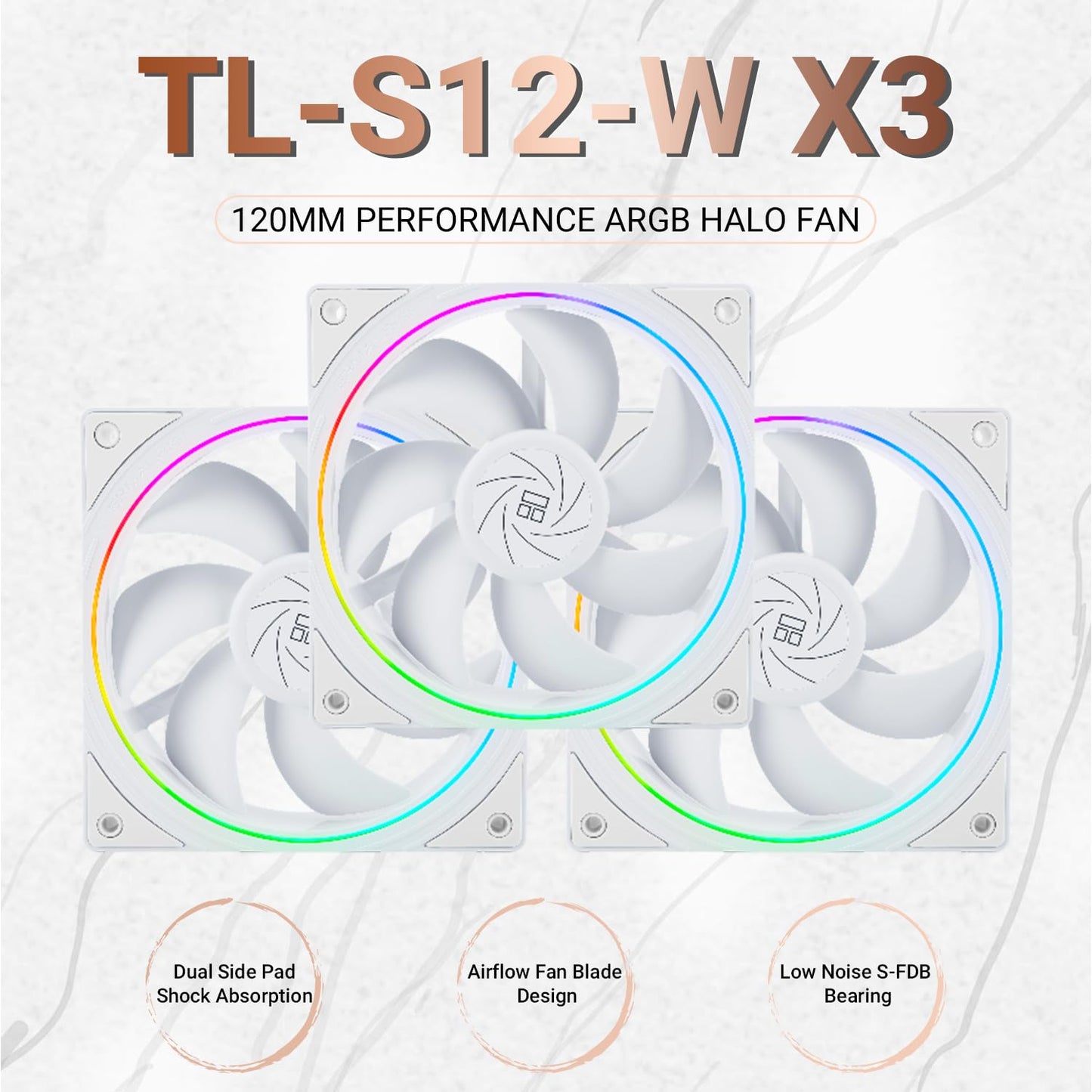 Thermalright TL-S12W CPU Fan Case Cooler PWM Fan, fine Aperture Light Effect,4pin PWM Connector Computer Fan with ARGB Aperture, 1500RPM Speed PC