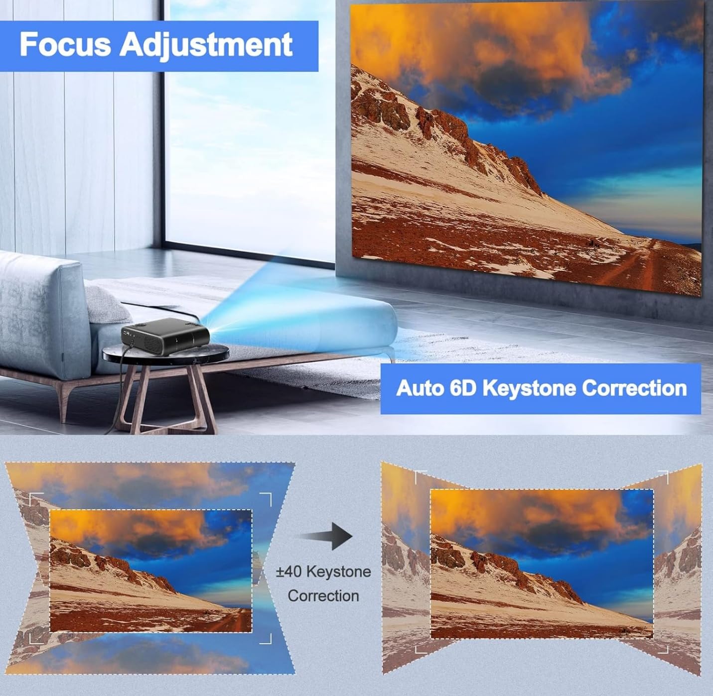 kovela Smart Projector with WiFi and Bluetooth 1080P Outdoor Video Projector Support 4K 800 ANSI Smart Outdoor Home Movie Projectors Auto Keystone