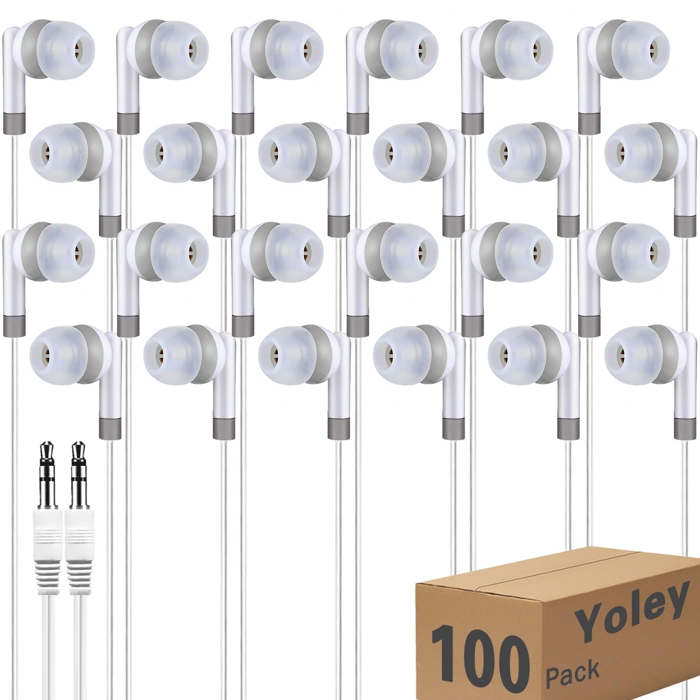 Yoley Kids Earbuds Headphones Bulk 100 Pack Class Set for School Classroom Students Children, Wholesale Durable Earphones (100 White)