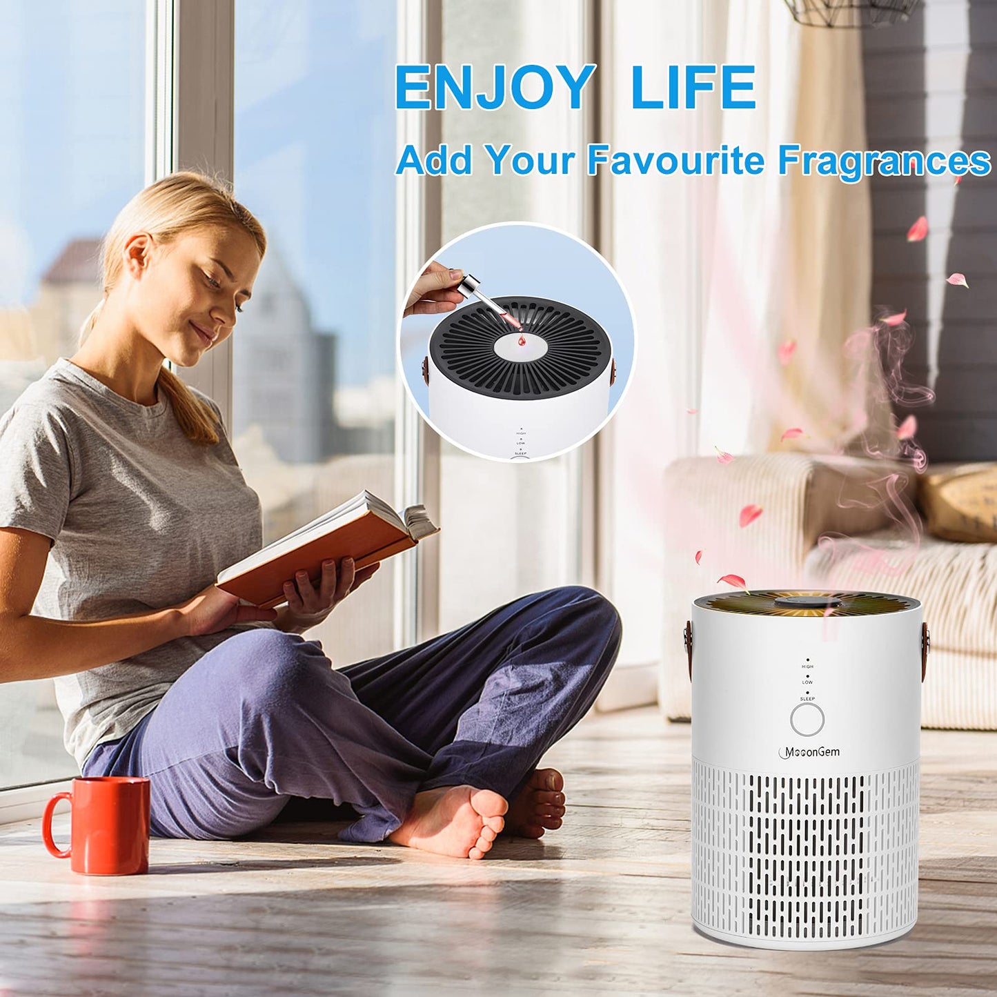 MooonGem Air Purifier Air Filter for Bedroom Home?Air Purifier with Fragrance Sponge for Better Sleep?Home Air Purifiers with Night Light